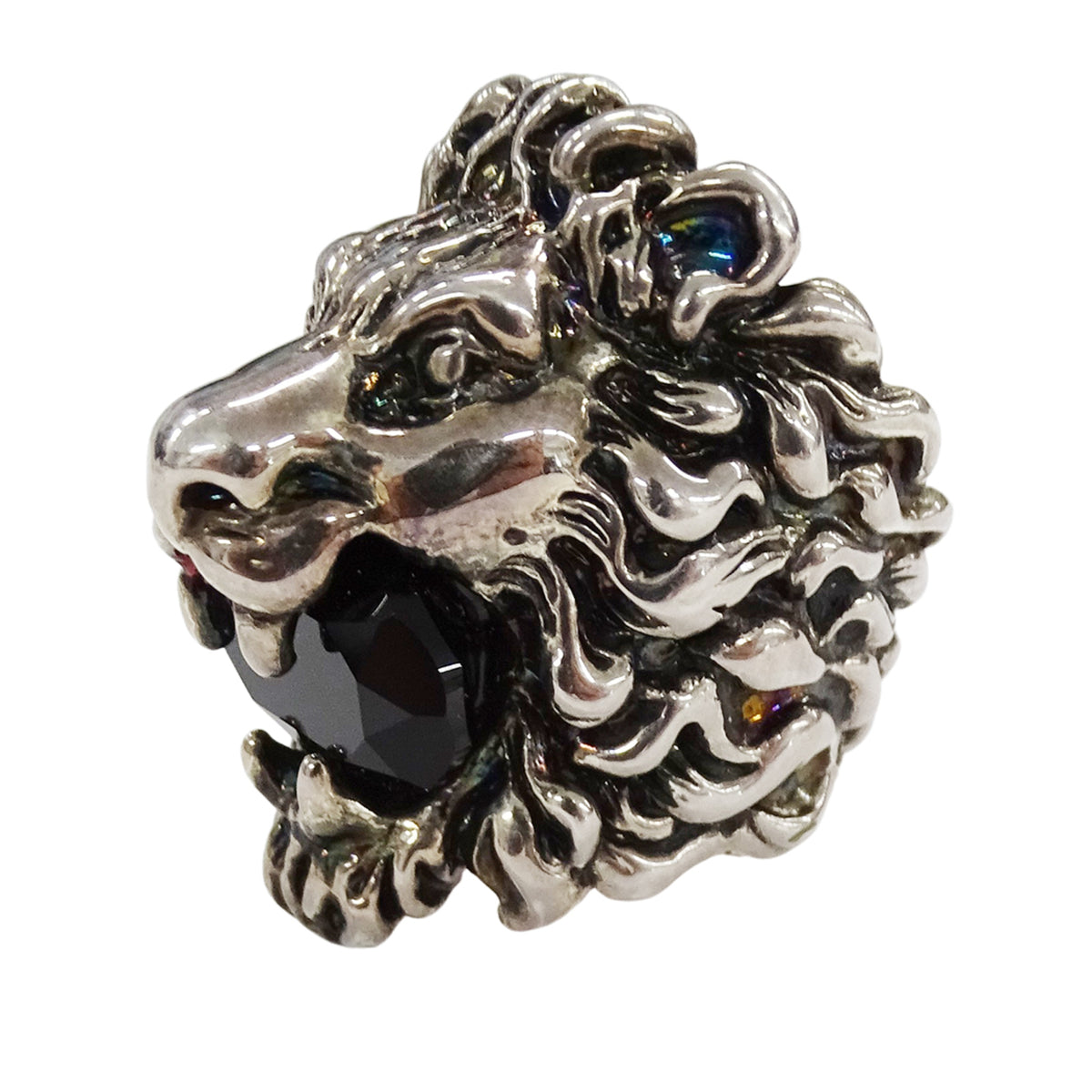 Gucci Silver Black Metal Band Ring (Pre-Owned)
