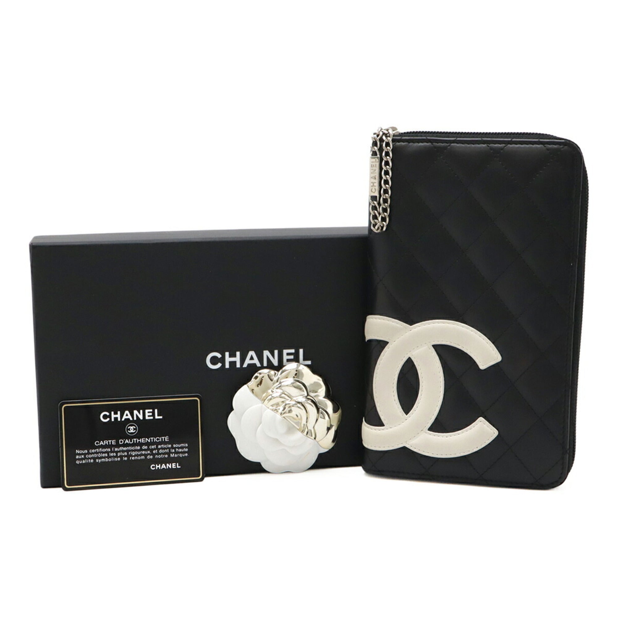 Chanel Black Pink White Leather Long Wallet (Bi-Fold) (Pre-Owned)