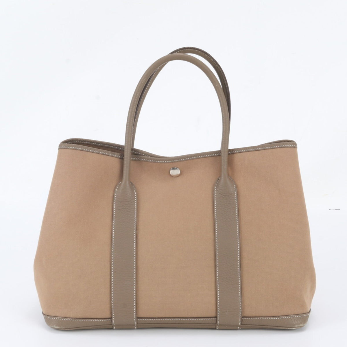 Hermes Beige Leather Canvas Shoulder Bag Tote Bag (Pre-Owned)