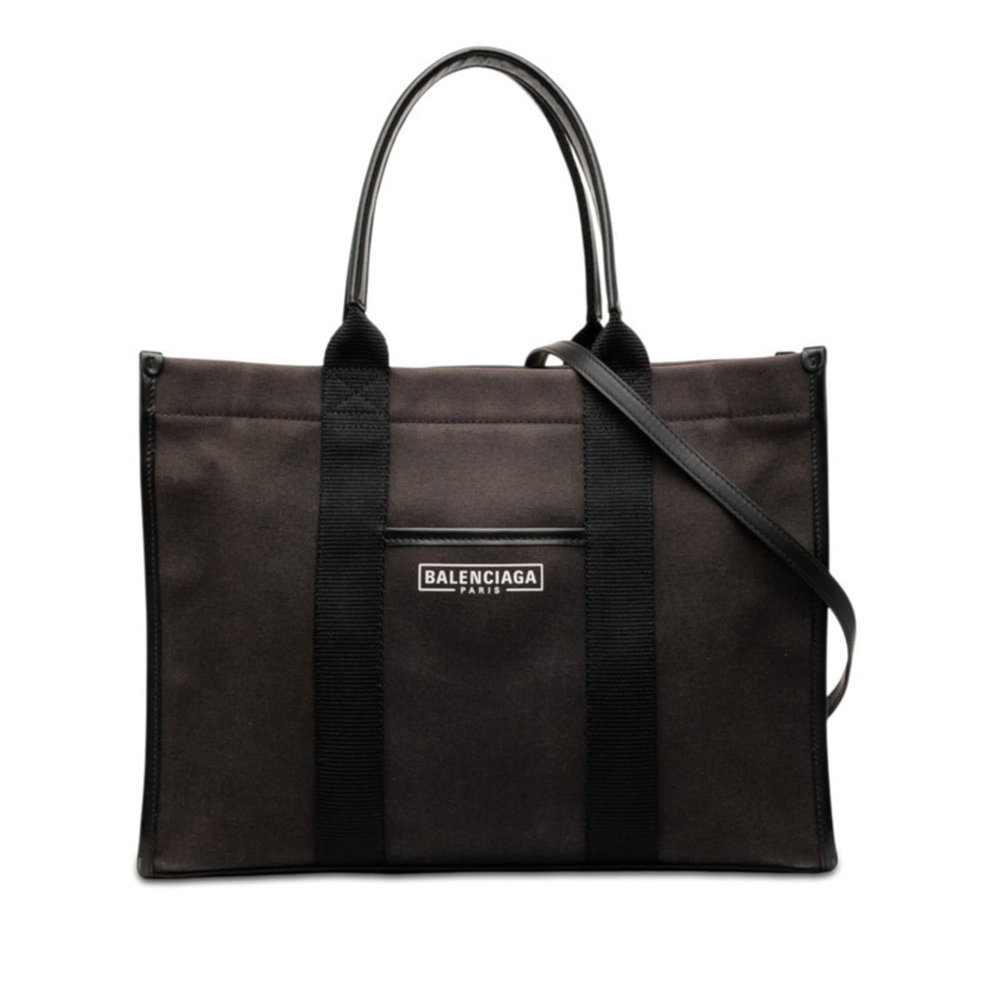 Balenciaga Dark Brown Canvas Leather Shoulder Bag Tote Bag (Pre-Owned)