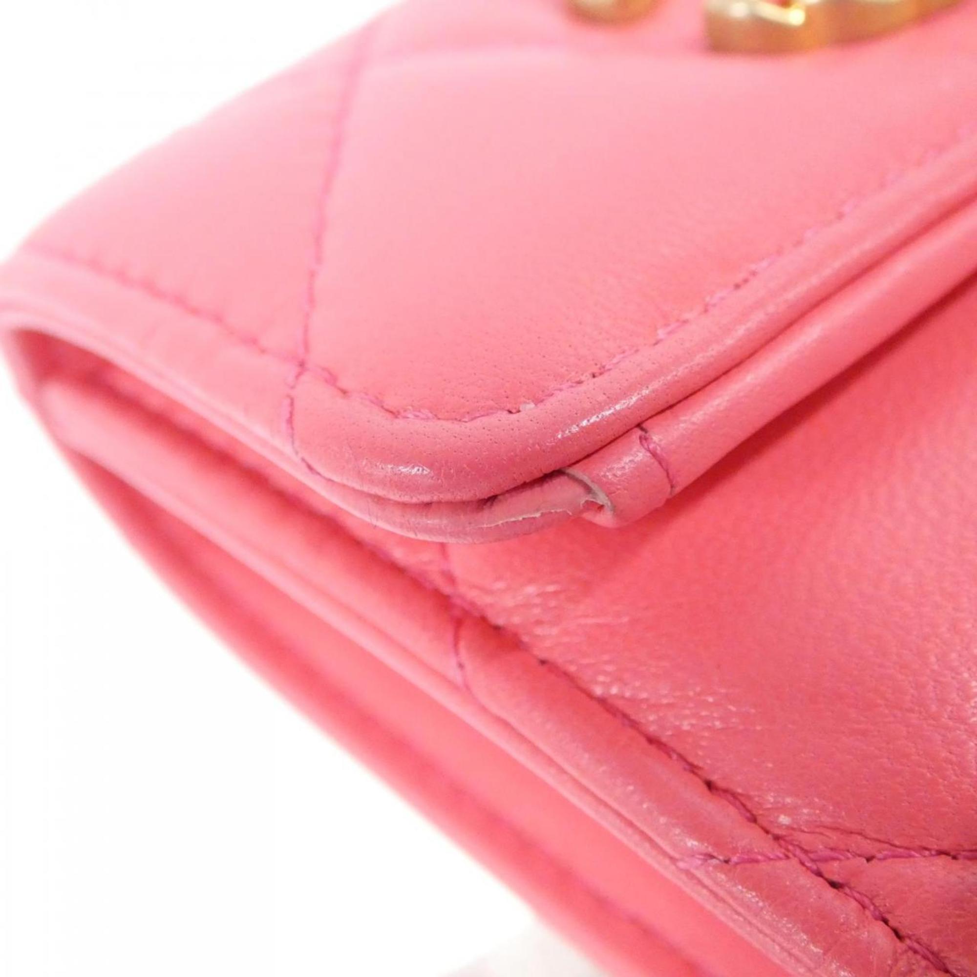 Chanel Pink Leather Wallet (Tri-Fold) (Pre-Owned)