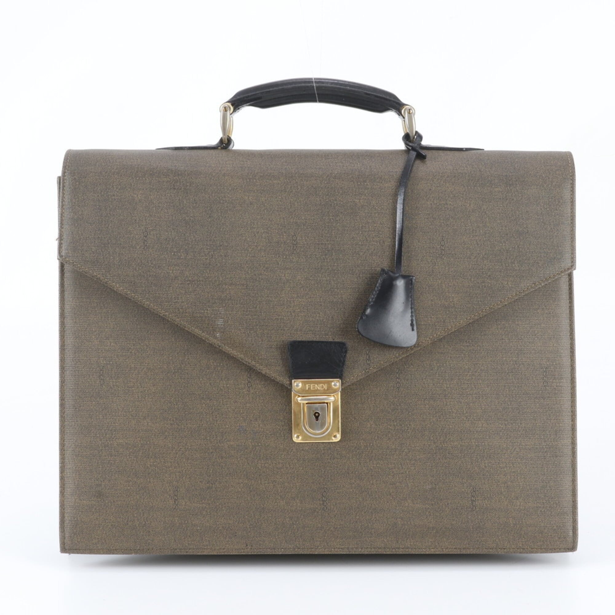Fendi Black Brown Leather Coated Canvas Briefcase Tote Bag (Pre-Owned)