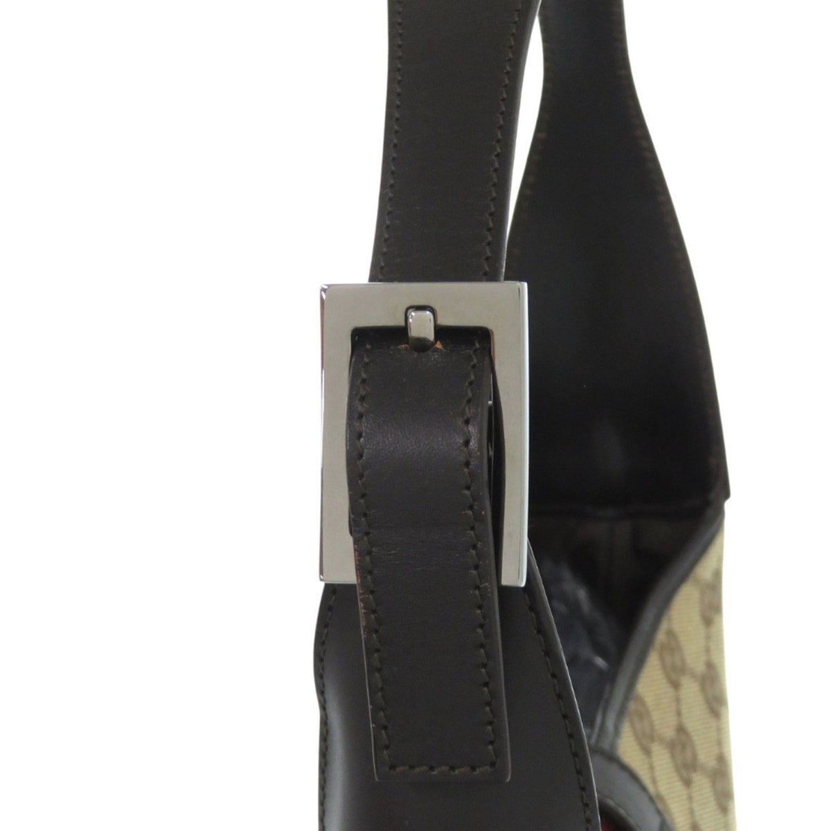 Gucci Beige Black Brown Gg Canvas Leather Shoulder Bag (Pre-Owned)