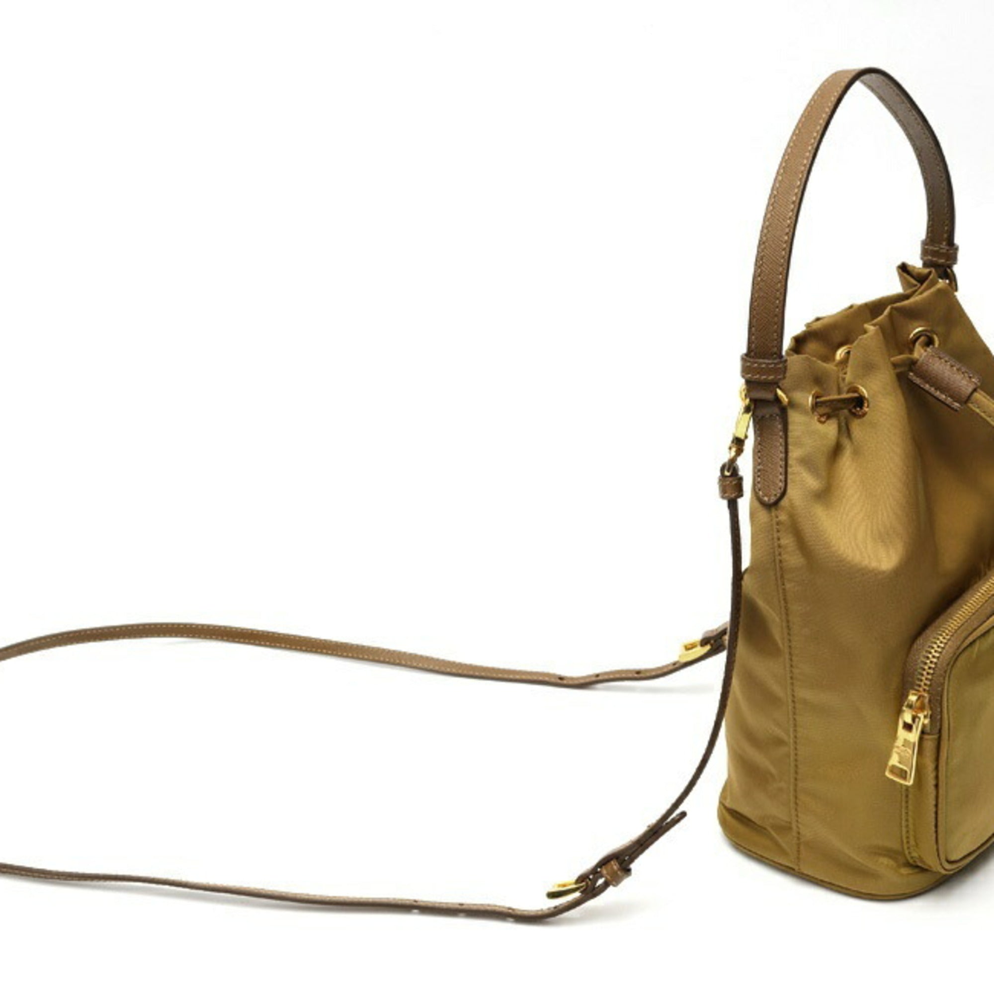 Prada Beige Nylon Leather Shoulder Bag (Pre-Owned)