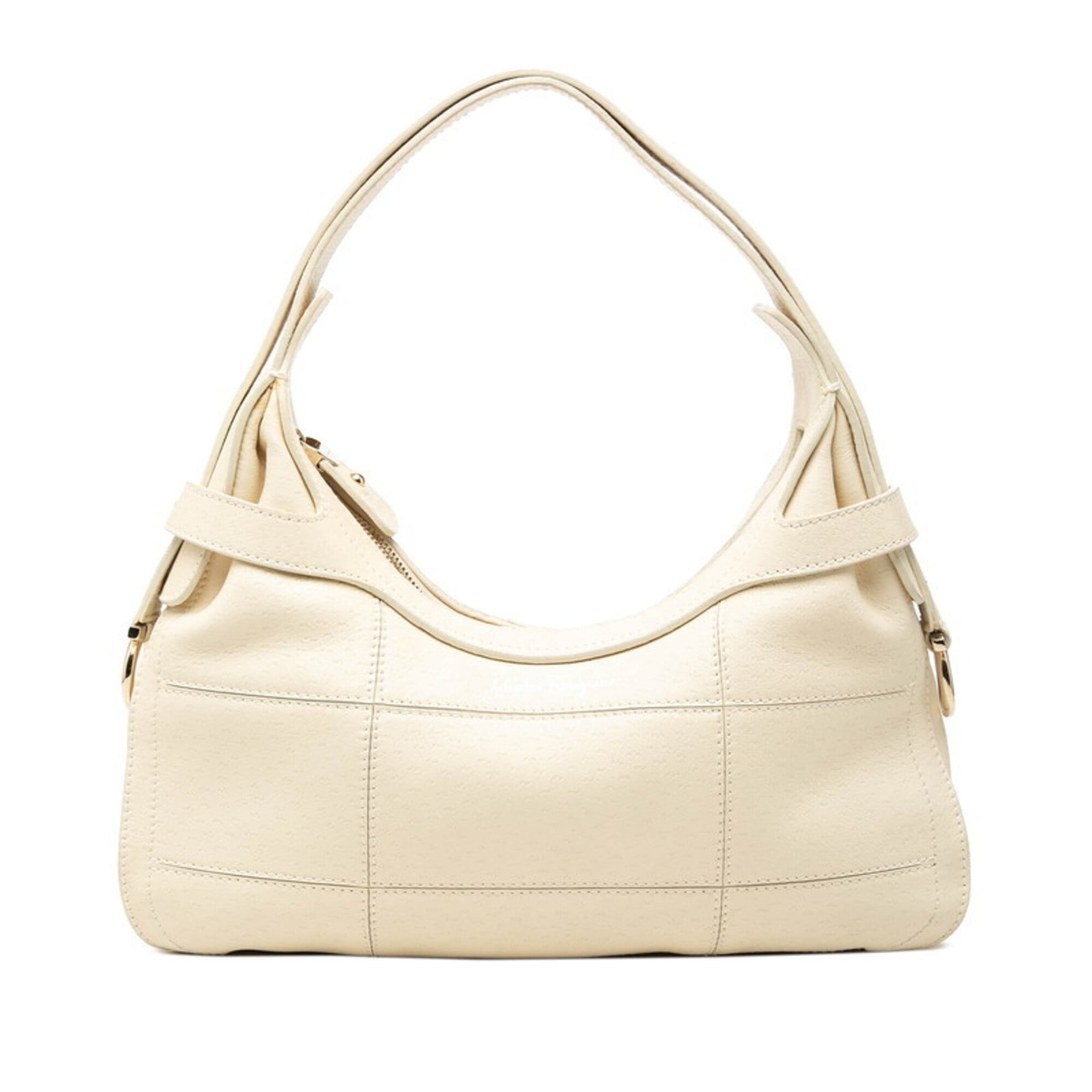 Salvatore Ferragamo Beige Cream Ivory Leather Handbag (Pre-Owned)