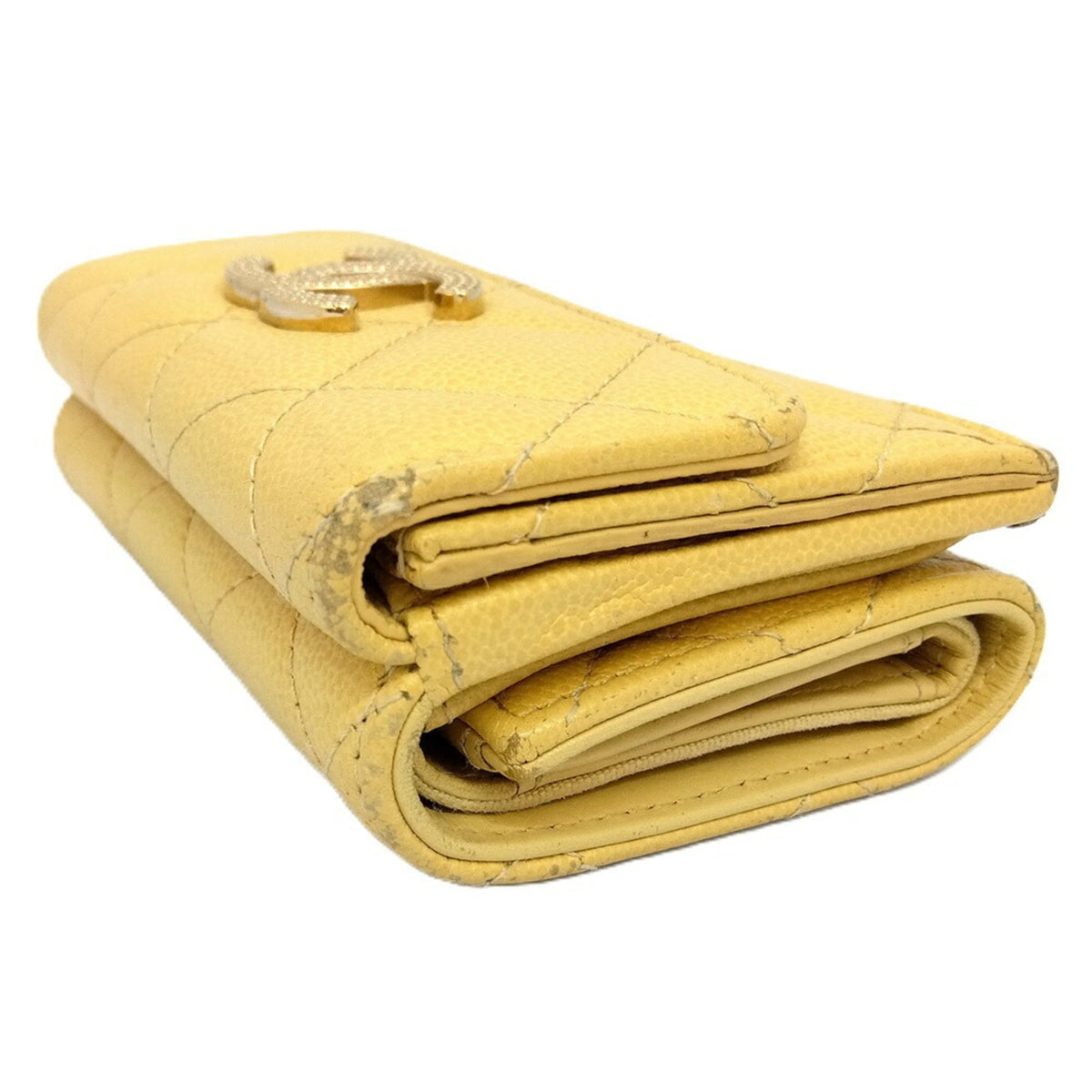 Chanel Yellow Grained Calfskin Wallet (Tri-Fold) (Pre-Owned)