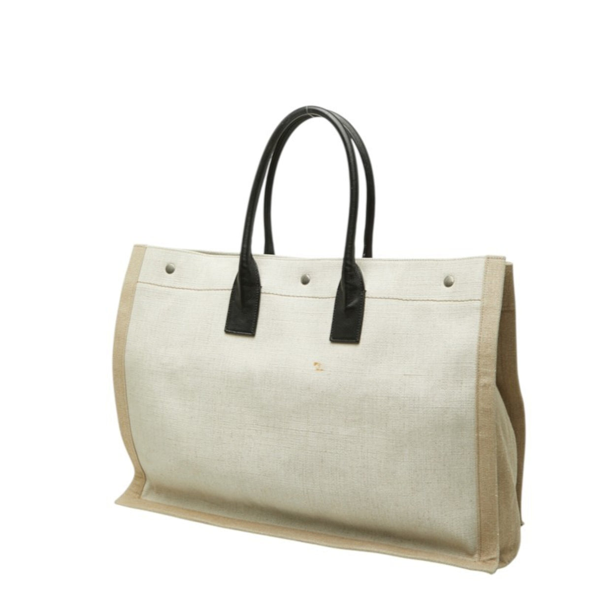 Saint Laurent Beige White Canvas Hemp Linen Leather Handbag Tote Bag (Pre-Owned)