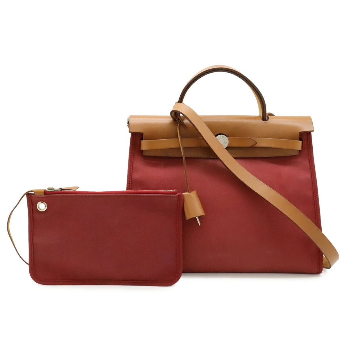 Hermes Her Bag Red Color Toile Officier Leather Handbag Shoulder Bag (Pre-Owned)