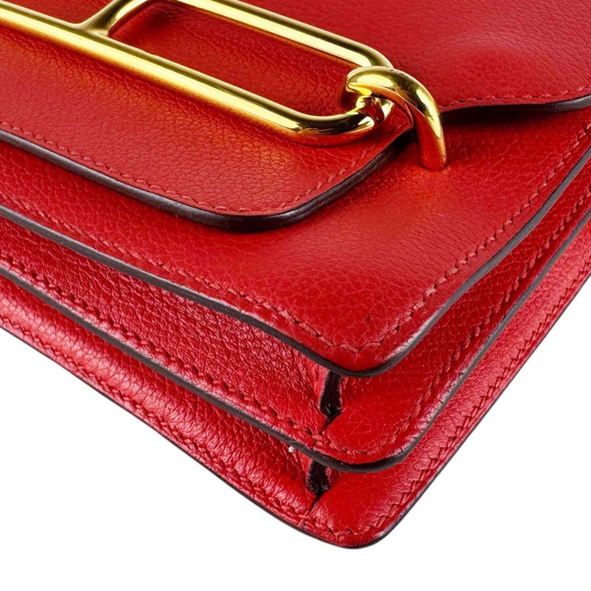 Hermes Red Color Evercalf Leather Shoulder Bag (Pre-Owned)