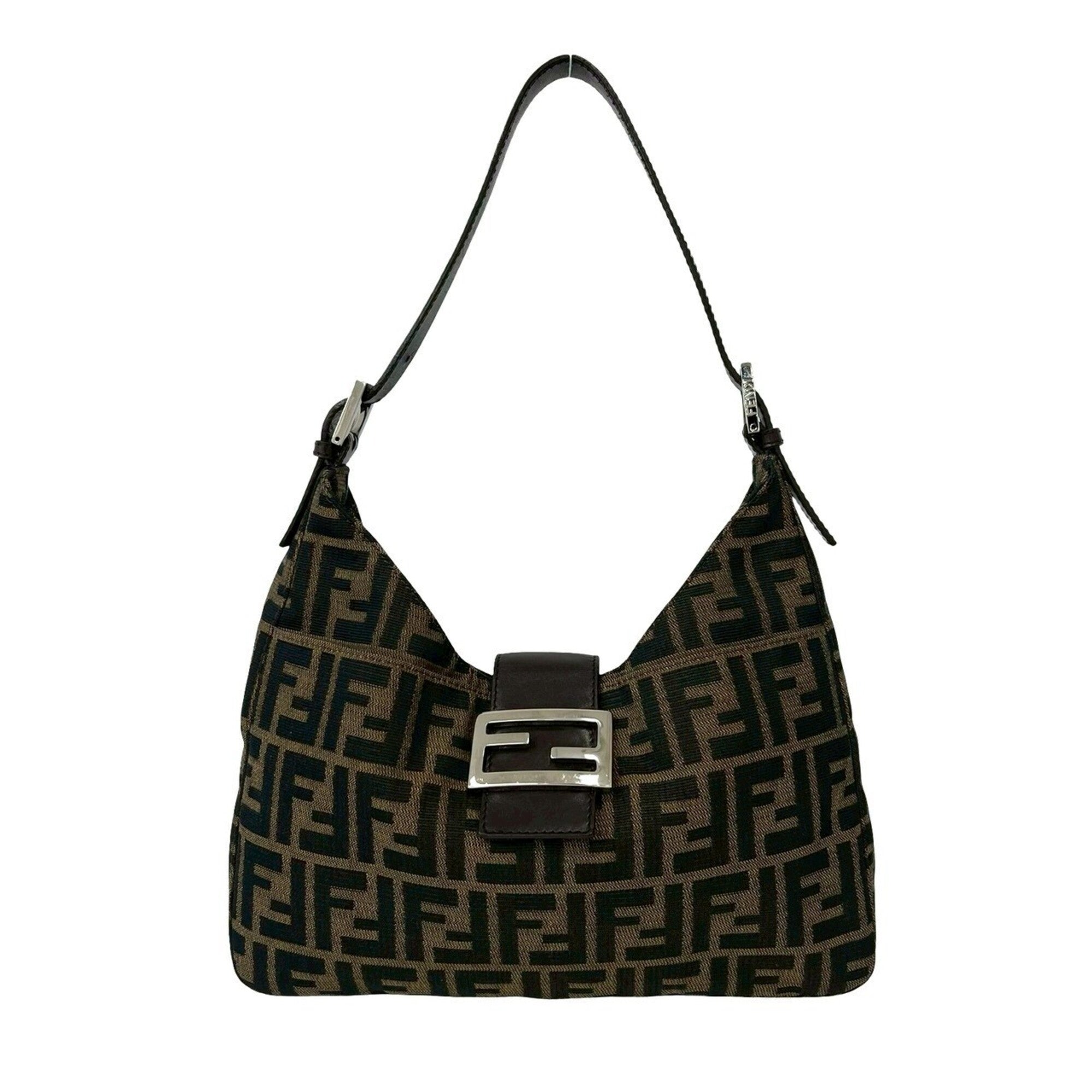 Fendi Black Brown Canvas Leather Shoulder Bag Tote Bag (Pre-Owned)