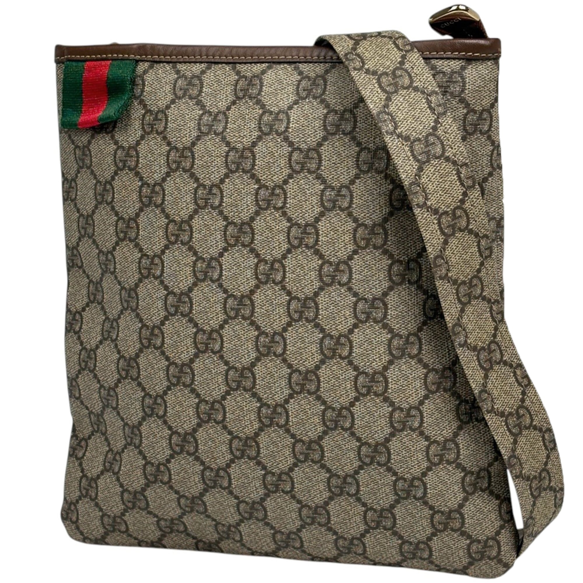 Gucci Beige Brown Coated Canvas Leather Shoulder Bag (Pre-Owned)