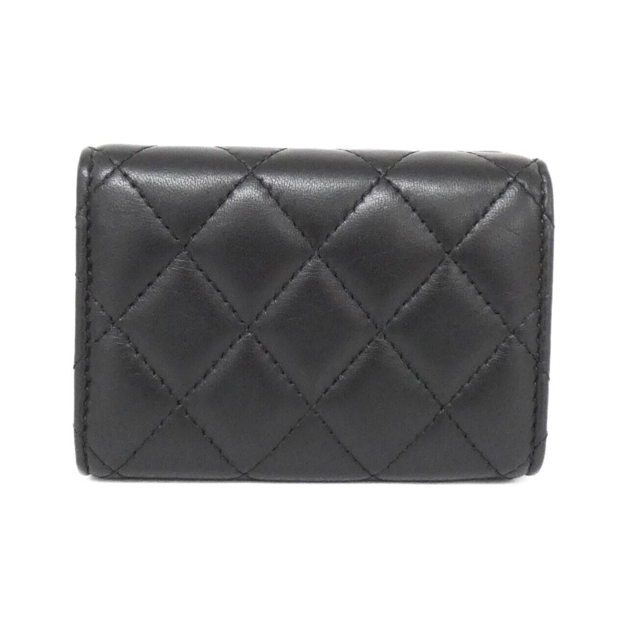 Chanel Black Bordeaux Leather Wallet (Tri-Fold) (Pre-Owned)