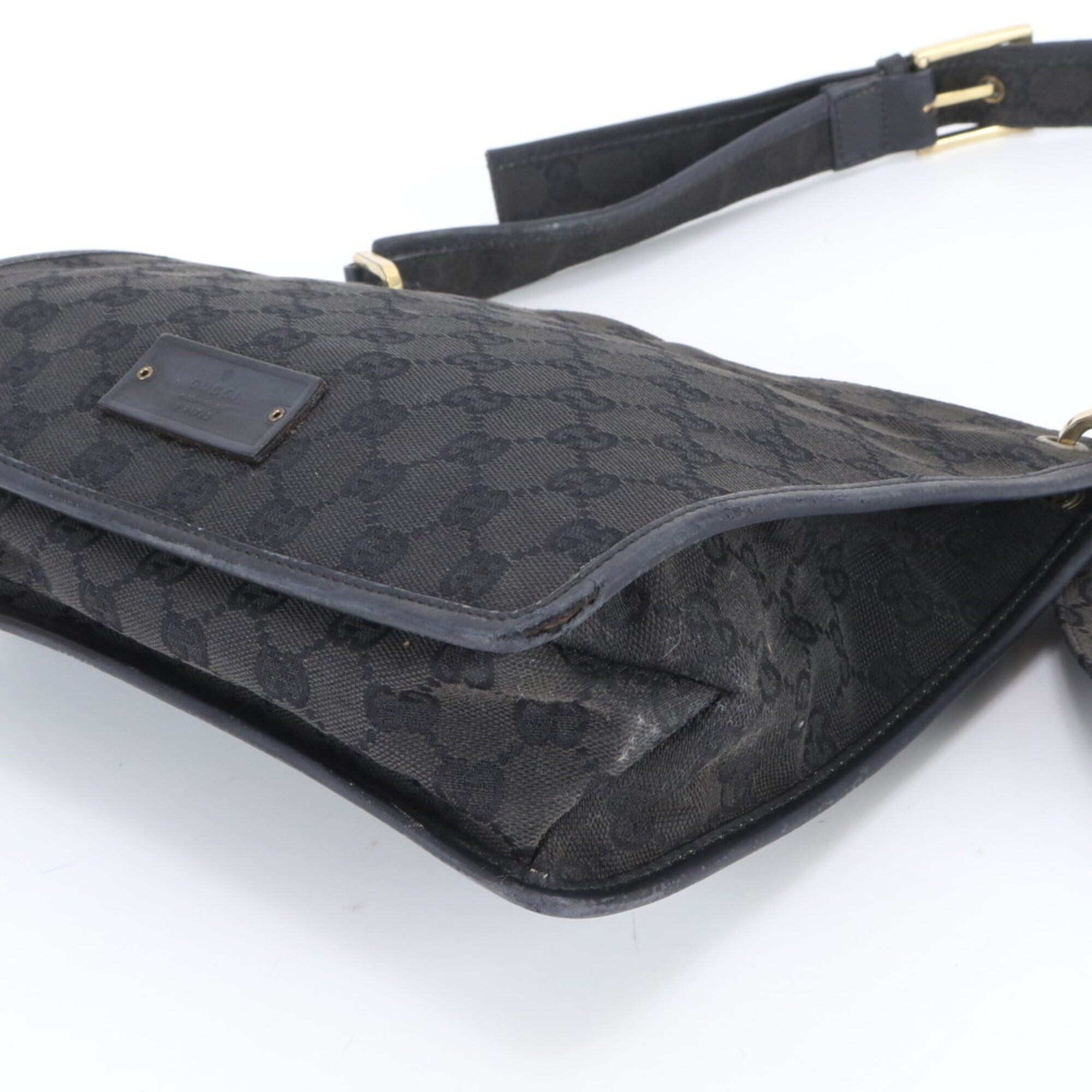 Gucci Gg Canvas Black Leather Canvas Shoulder Bag Tote Bag (Pre-Owned)