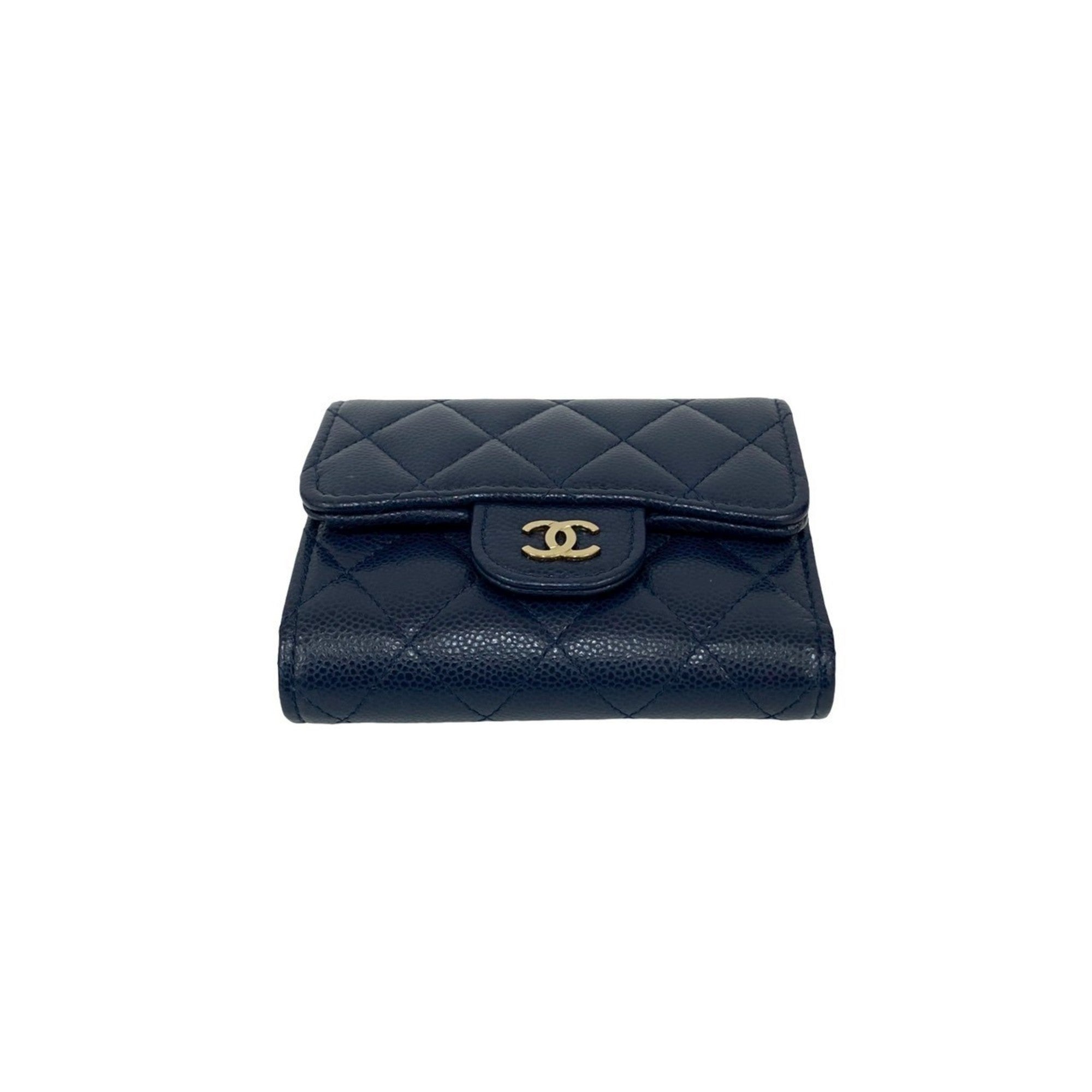 Chanel Navy Grained Calfskin Wallet (Tri-Fold) (Pre-Owned)