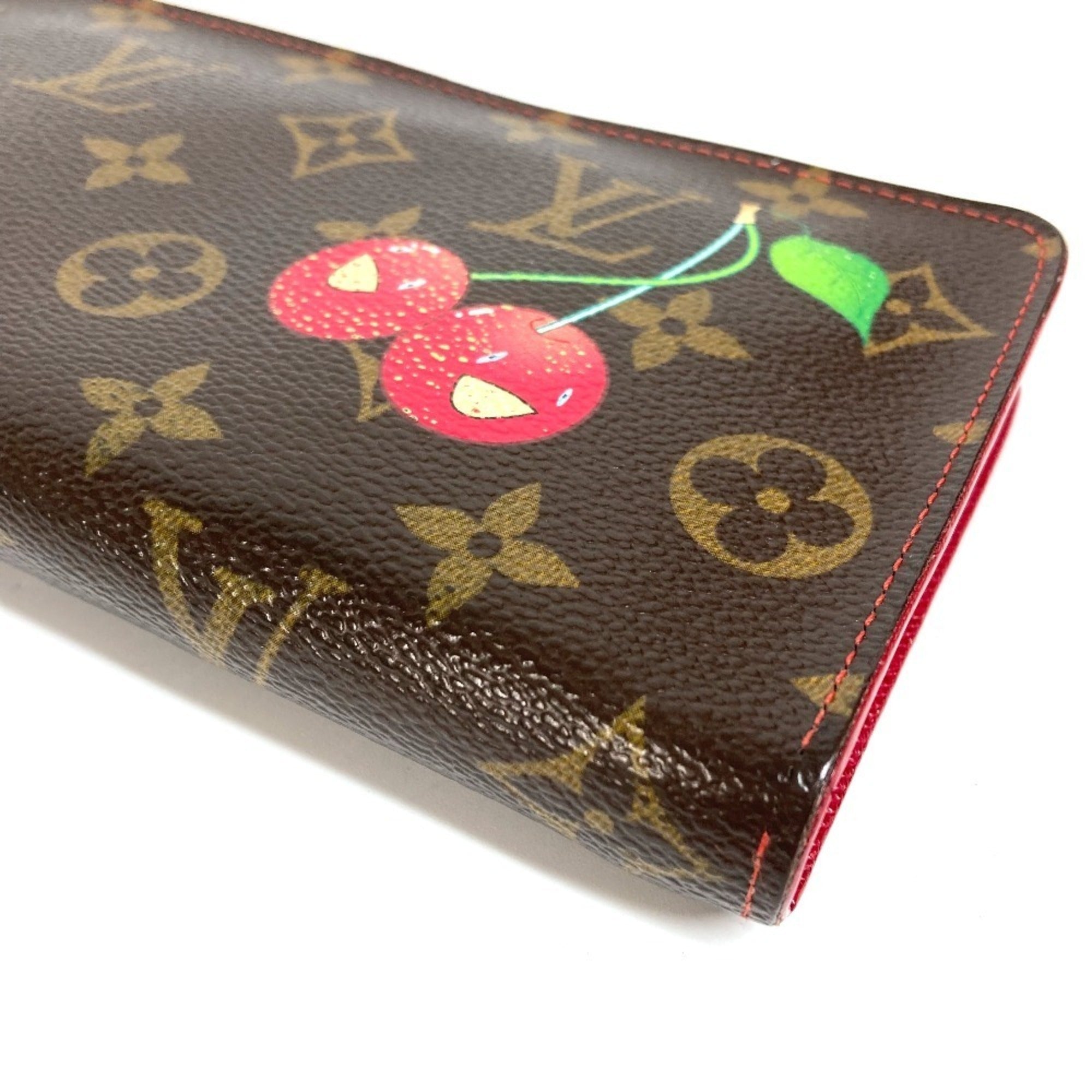 Louis Vuitton Brown Red Color Monogram Cherry Blossom Long Wallet (Bi-Fold) (Pre-Owned)