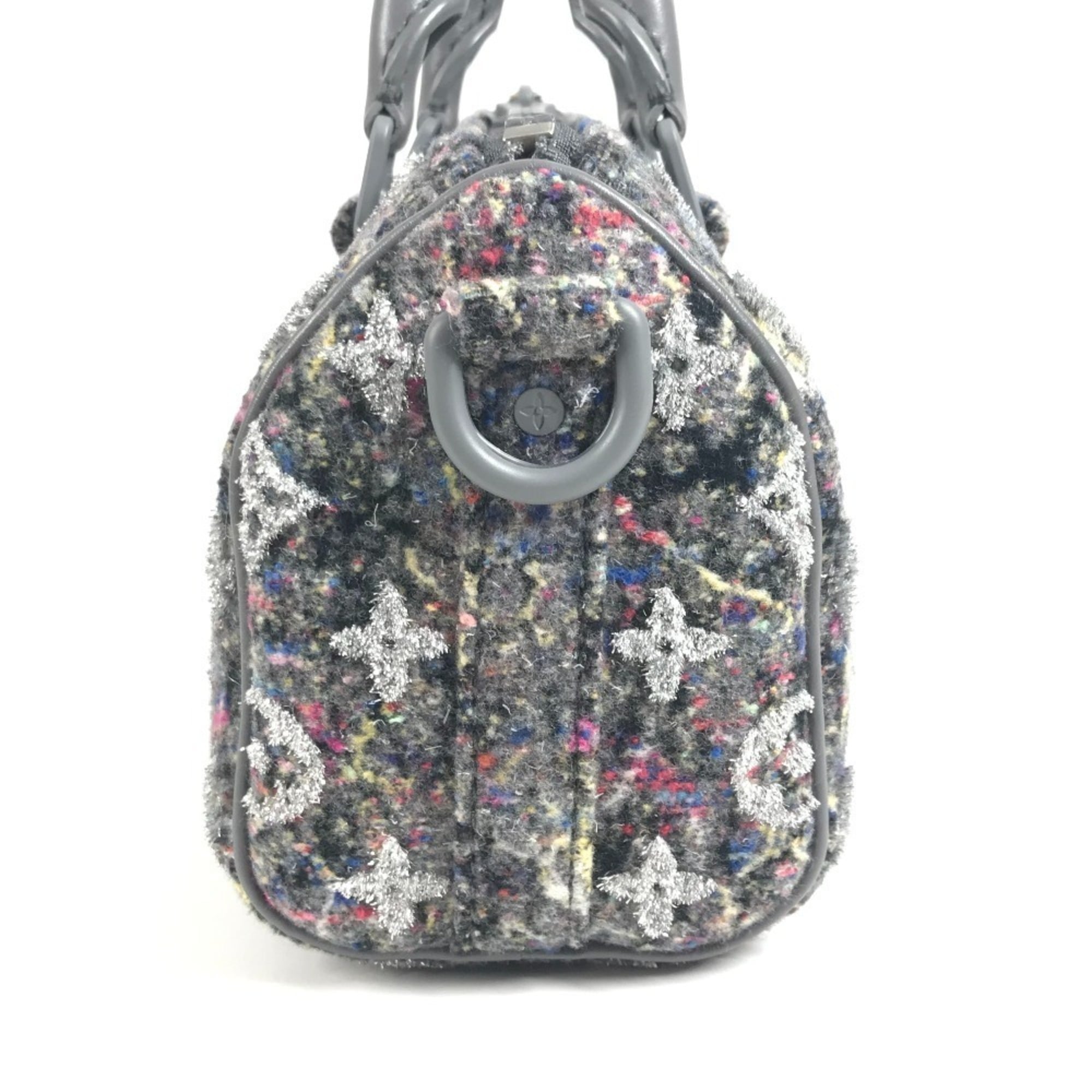 Louis Vuitton Gray Tweed Leather Boston Bag Handbag Shoulder Bag (Pre-Owned)