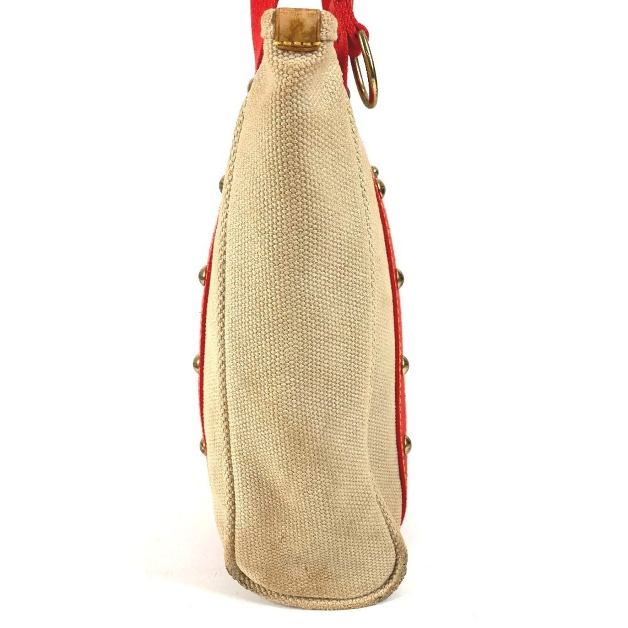 Louis Vuitton Beige Red Color Canvas Leather Shoulder Bag Tote Bag (Pre-Owned)