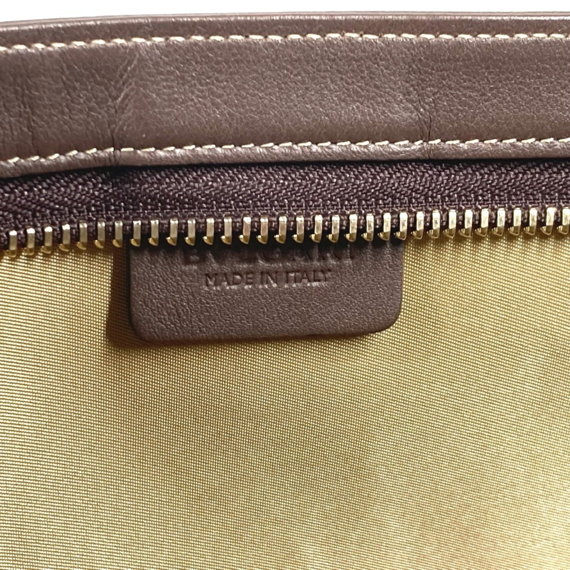 Bvlgari Brown Gray Canvas Leather Pouch (Pre-Owned)