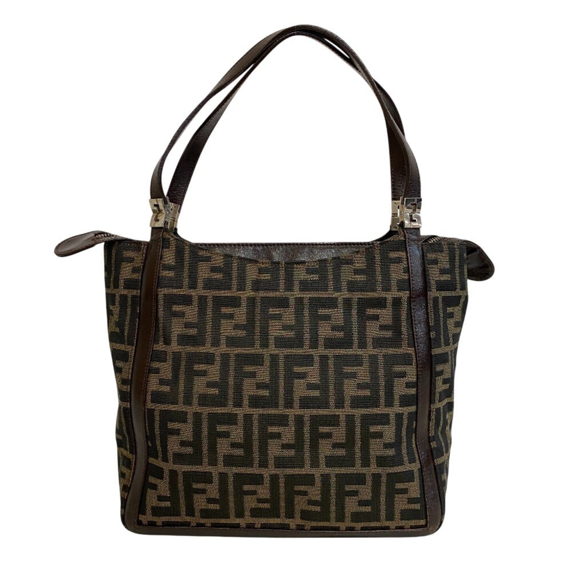 Fendi Zucca Brown Leather Handbag (Pre-Owned)
