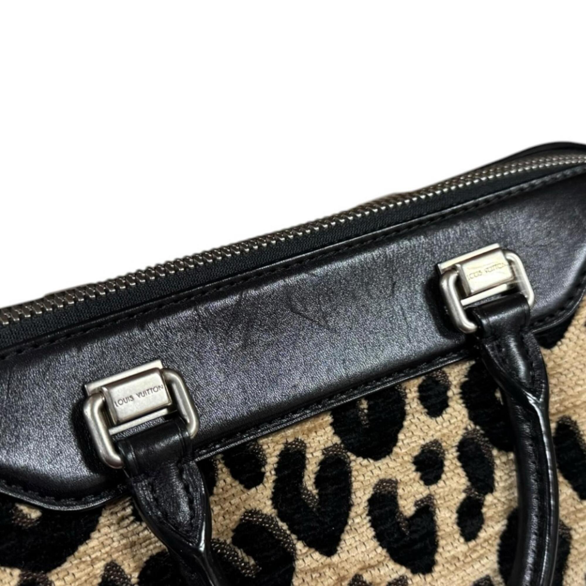 Louis Vuitton Beige Black Leather Jacquard Canvas Handbag (Pre-Owned)