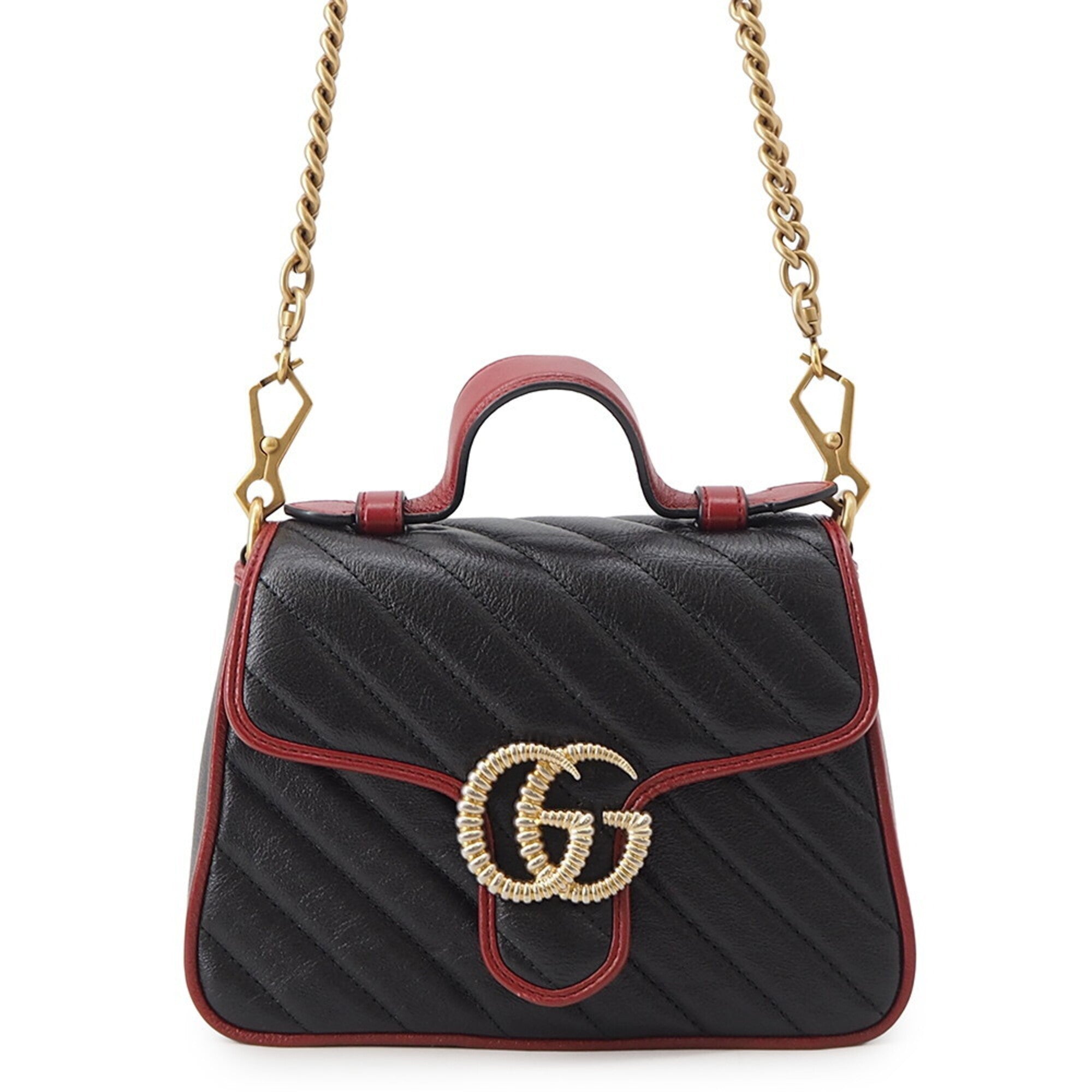 Gucci Gg Marmont Black Red Color Leather Handbag Shoulder Bag (Pre-Owned)