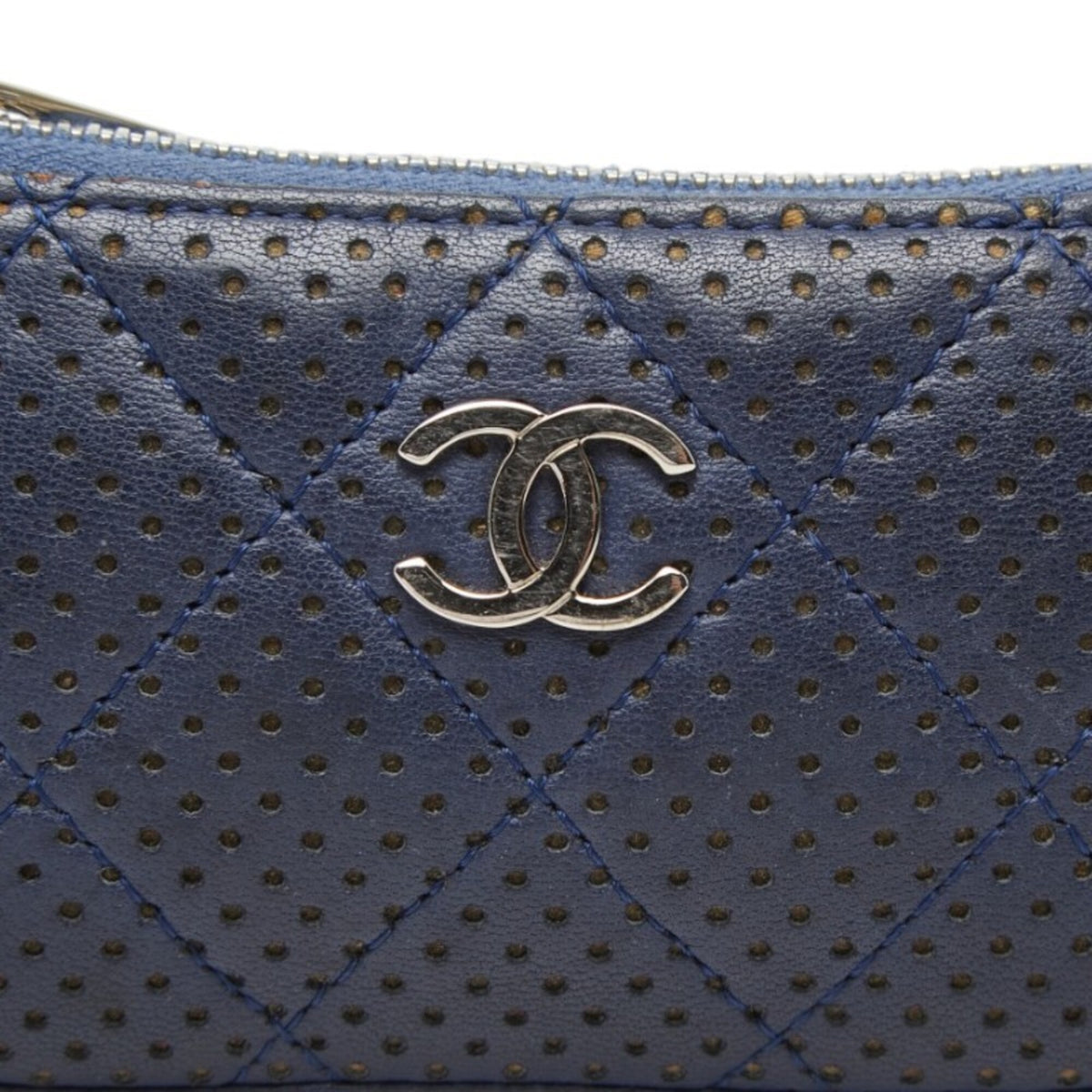 Chanel Matelasse Navy Leather Coin Purse/Coin Case (Pre-Owned)