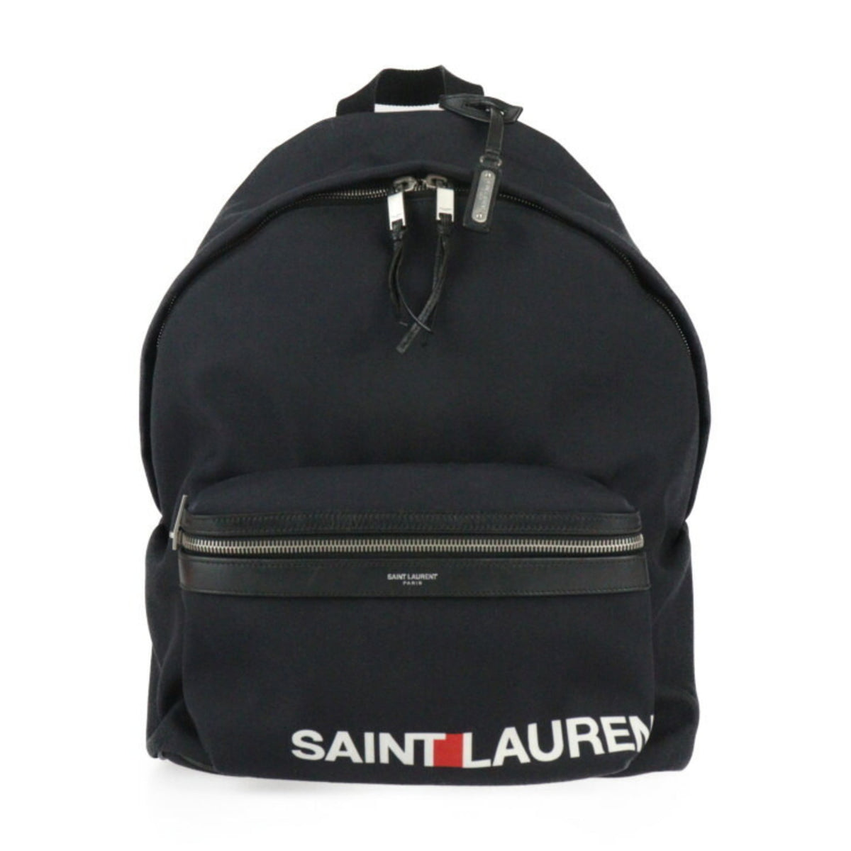 Yves Saint Laurent Black Canvas Leather Backpack Handbag (Pre-Owned)