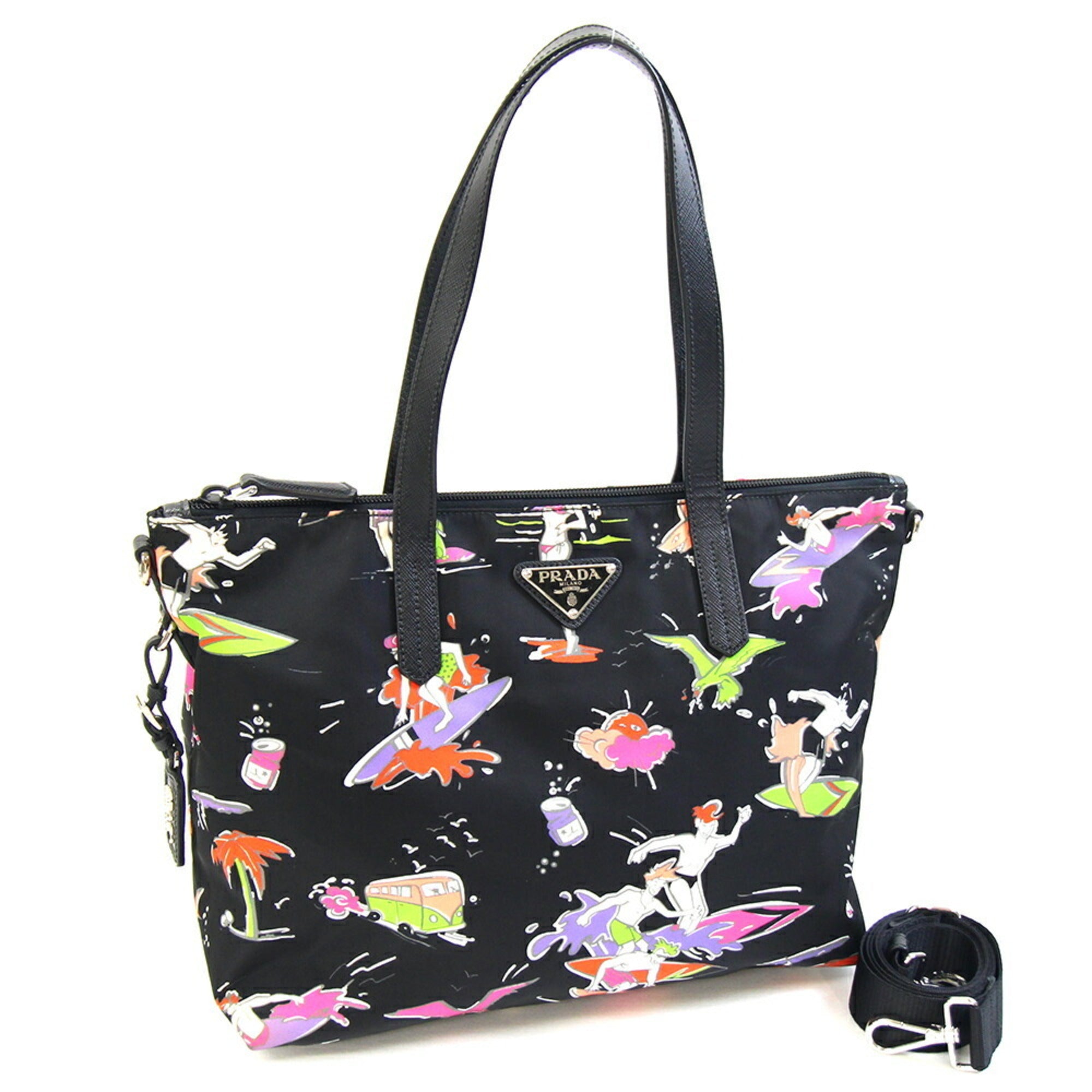 Prada Black Nero Nylon Leather Handbag (Pre-Owned)
