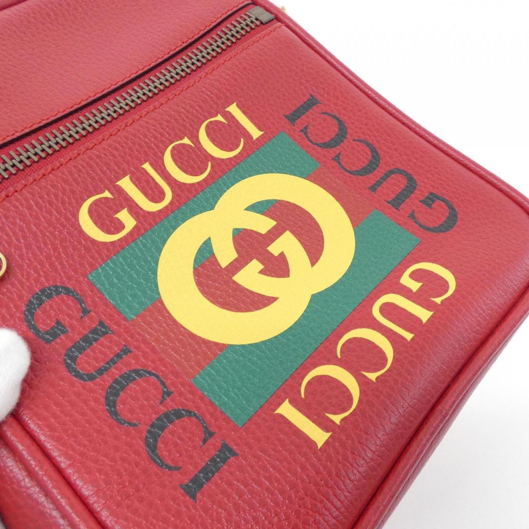 Gucci Red Color Leather Shoulder Bag (Pre-Owned)