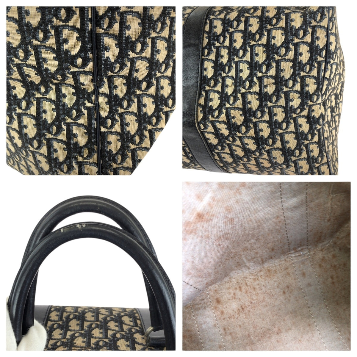 Christian Dior Navy Canvas Leather Boston Bag (Pre-Owned)