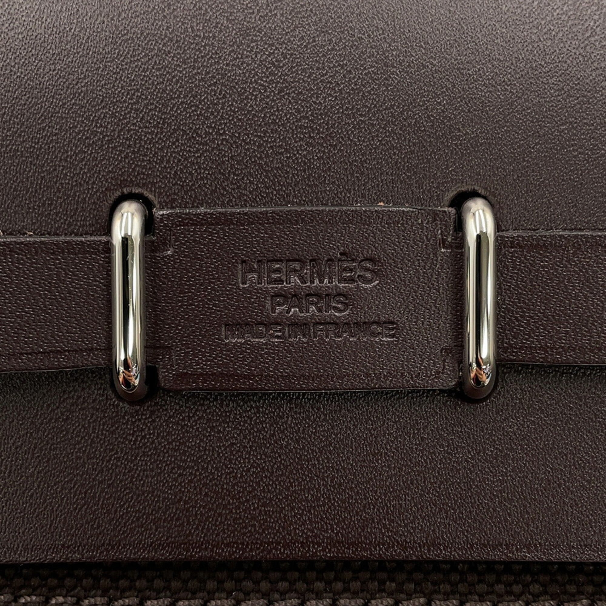 Hermes Ebene Canvas Leather Shoulder Bag (Pre-Owned)