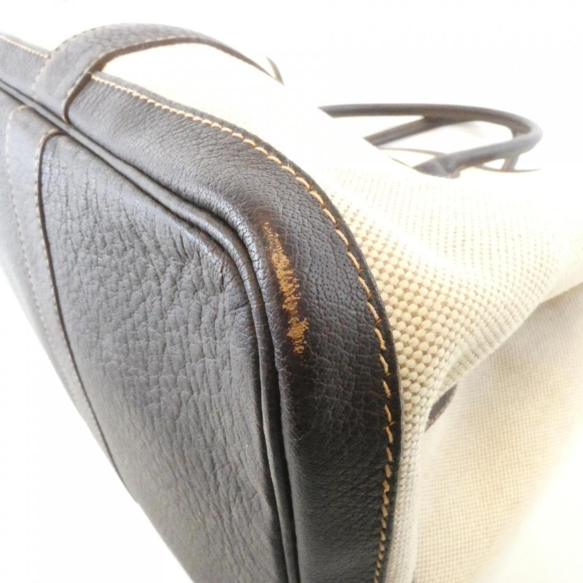 Hermes Brown Toile H Buffle Skipper Leather Handbag (Pre-Owned)