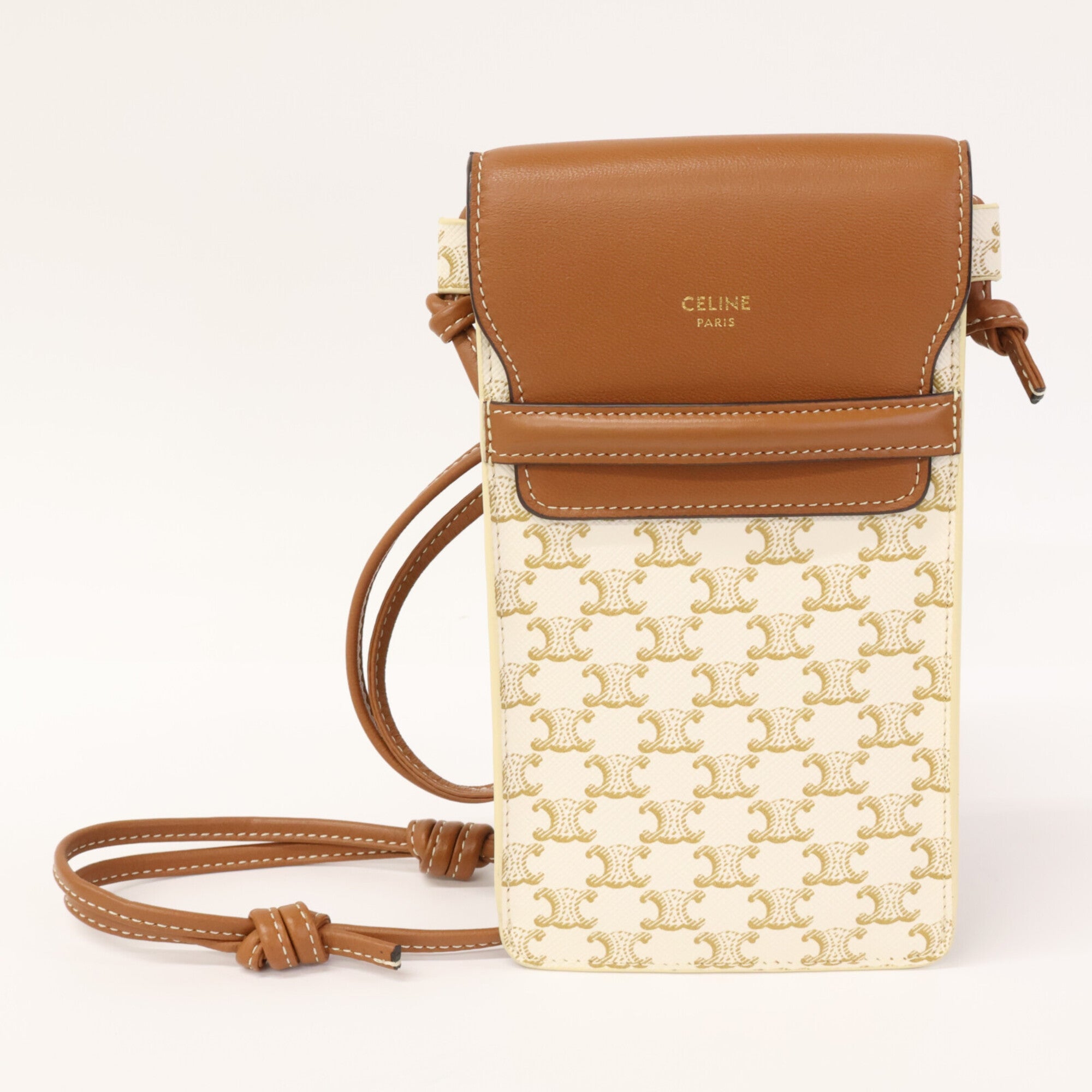 Celine Brown White Leather Pouch Shoulder Bag (Pre-Owned)