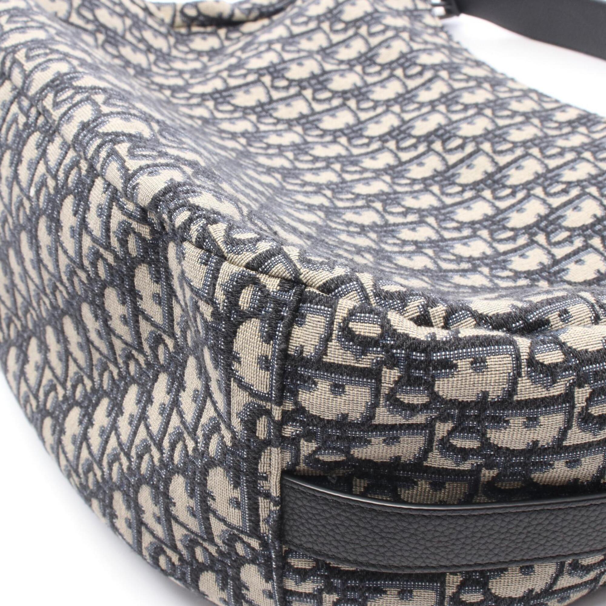 Christian Dior Beige Navy Canvas Leather Handbag Saddle Bag Shoulder Bag (Pre-Owned)
