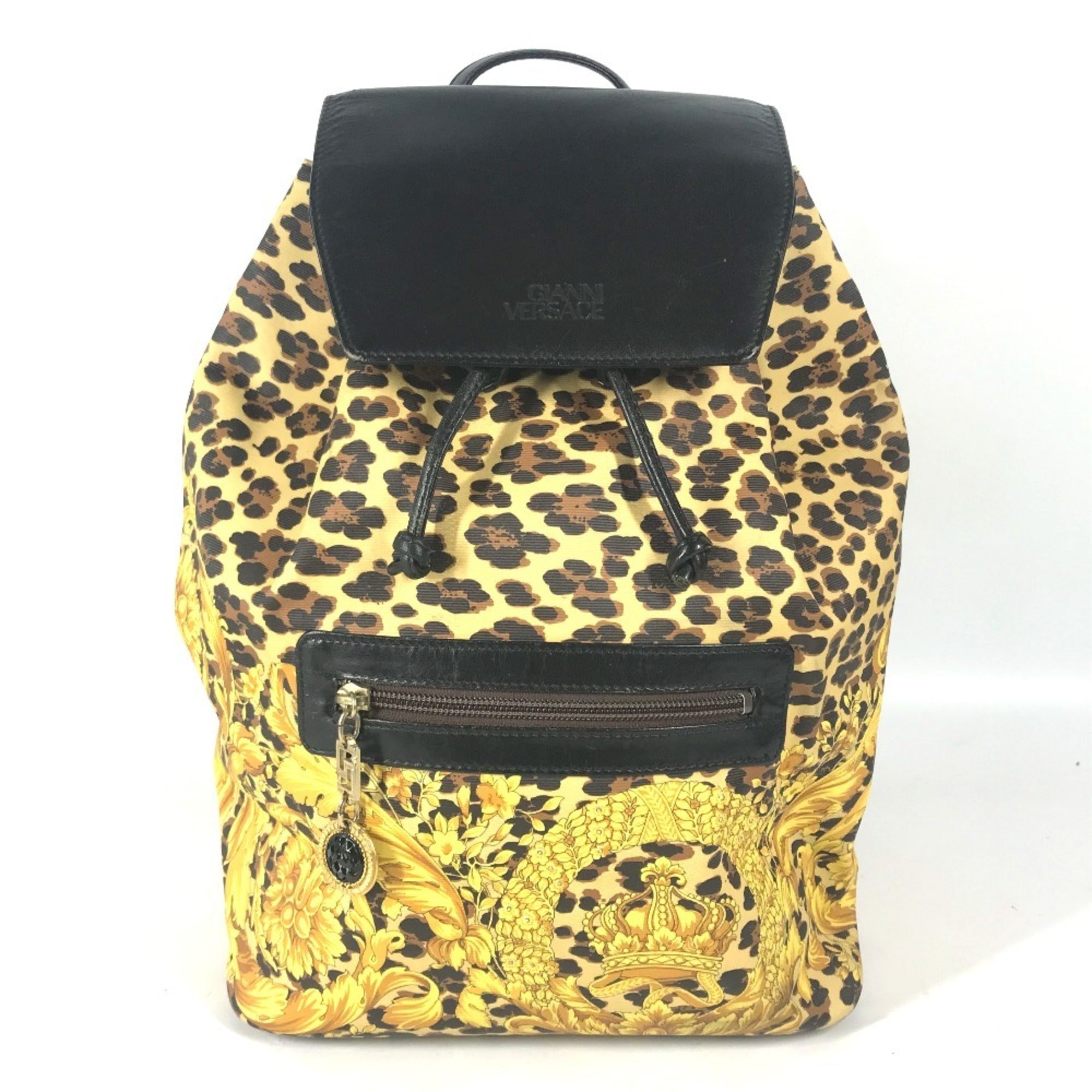 Versace Black Yellow Leather Pvc Backpack (Pre-Owned)