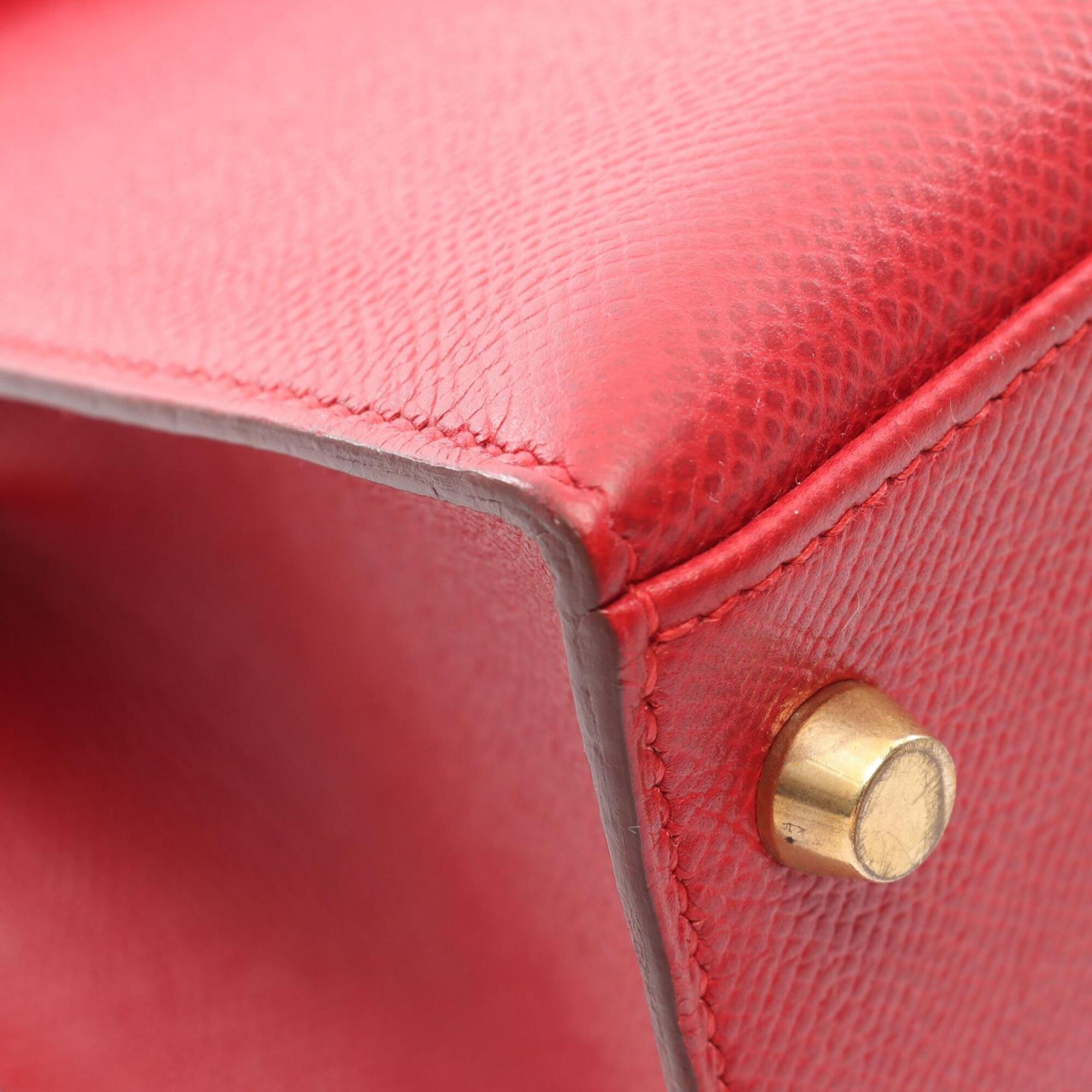 Hermes Red Color Rouge Vif Courchevel Leather Handbag (Pre-Owned)