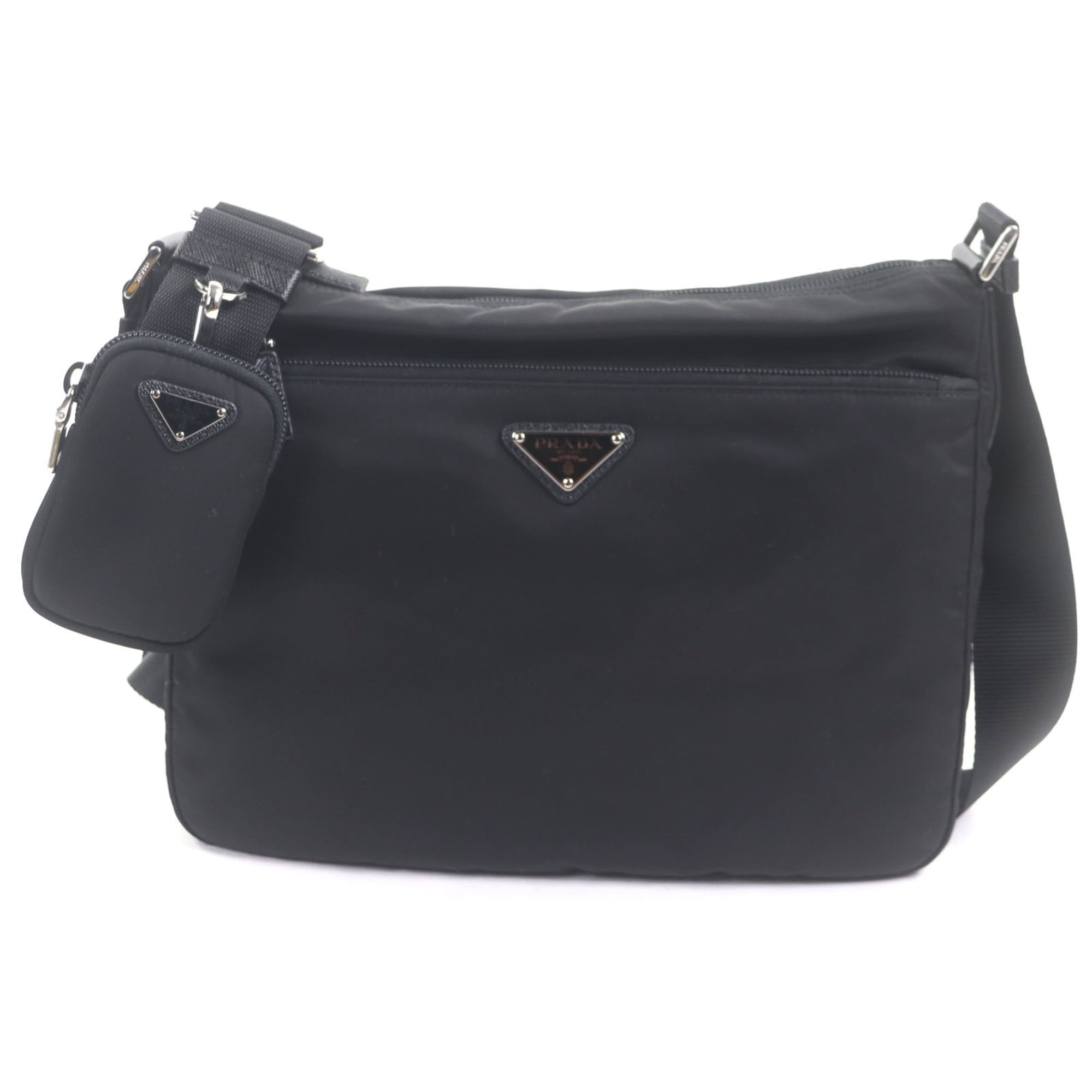 Prada Black Nylon Saffiano Triangle Pouch Shoulder Bag (Pre-Owned)
