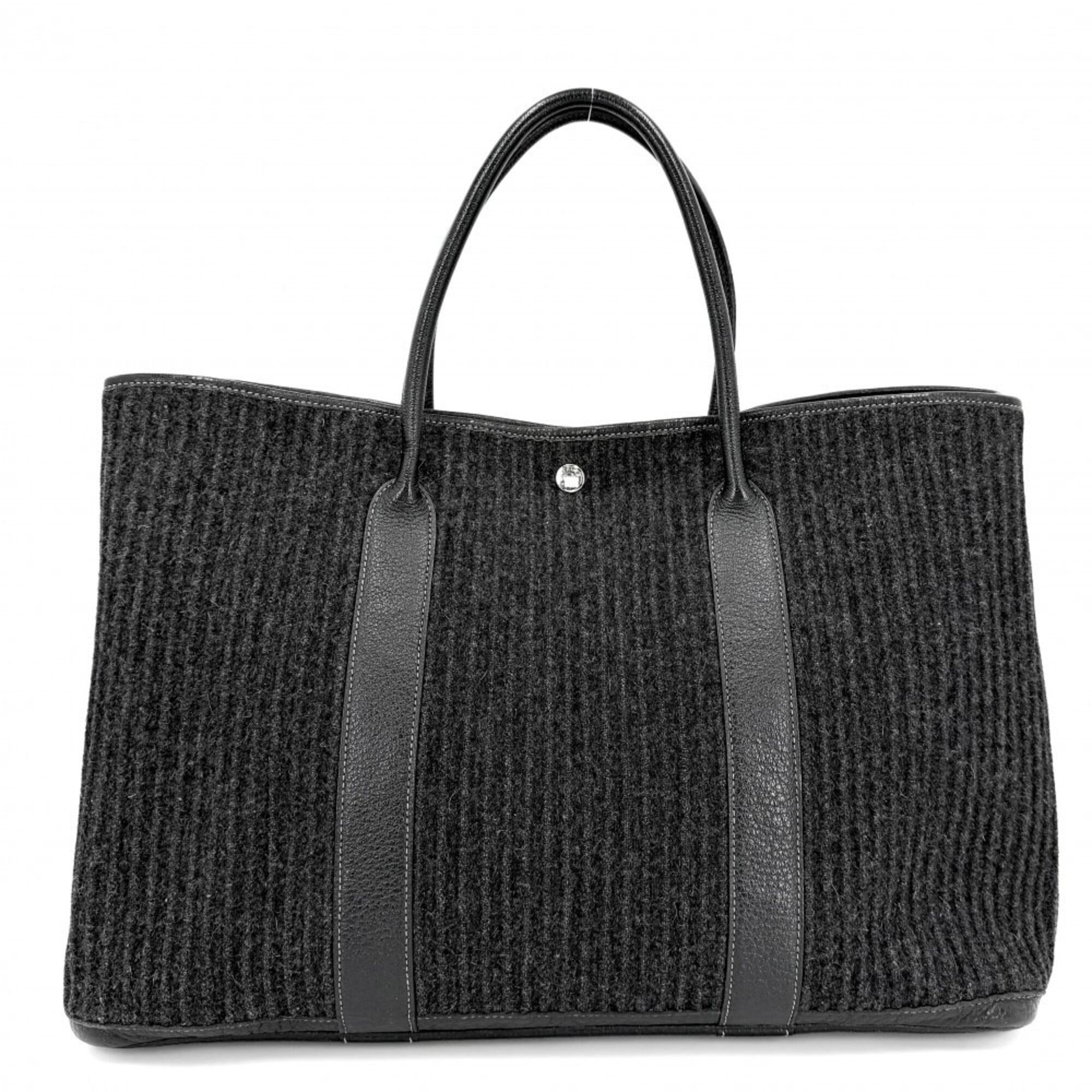 Hermes Black Felt Leather Handbag Tote Bag (Pre-Owned)