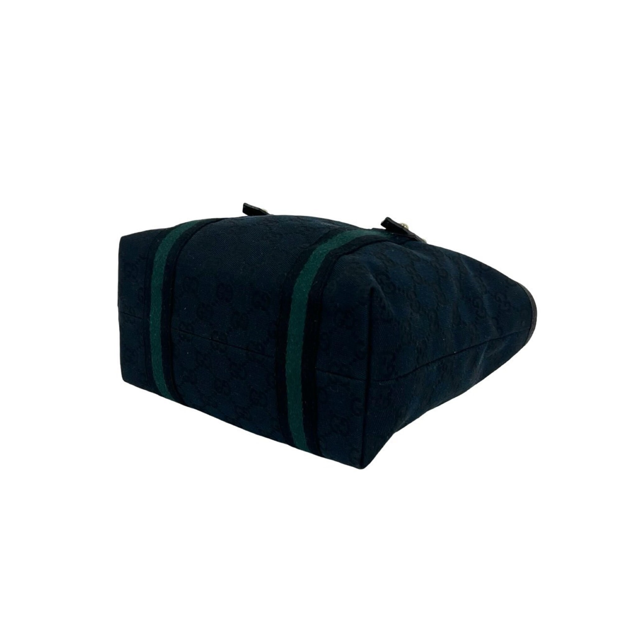 Gucci Black Navy Canvas Leather Boston Bag Handbag Tote Bag (Pre-Owned)