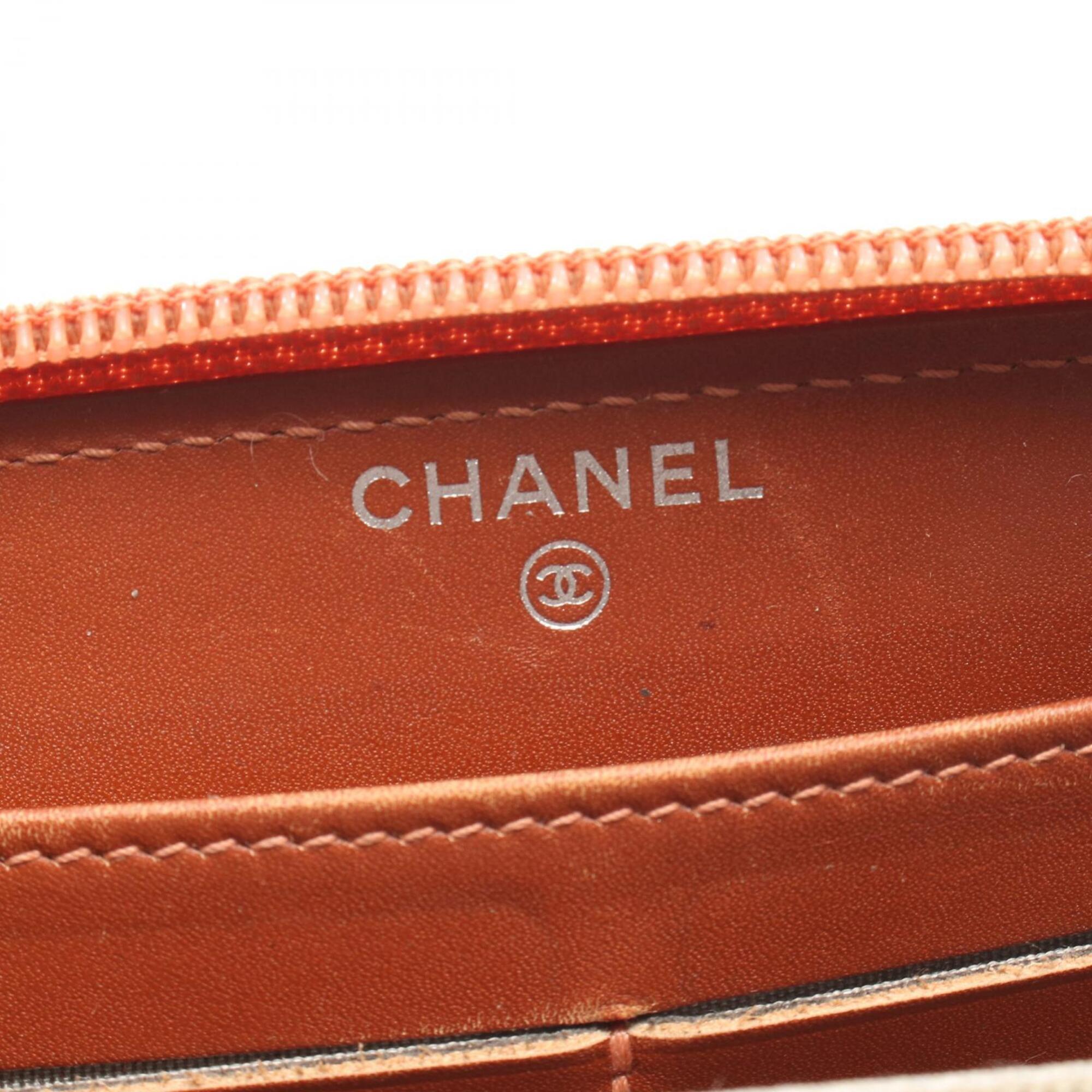Chanel Orange Grained Calfskin Long Wallet (Bi-Fold) (Pre-Owned)