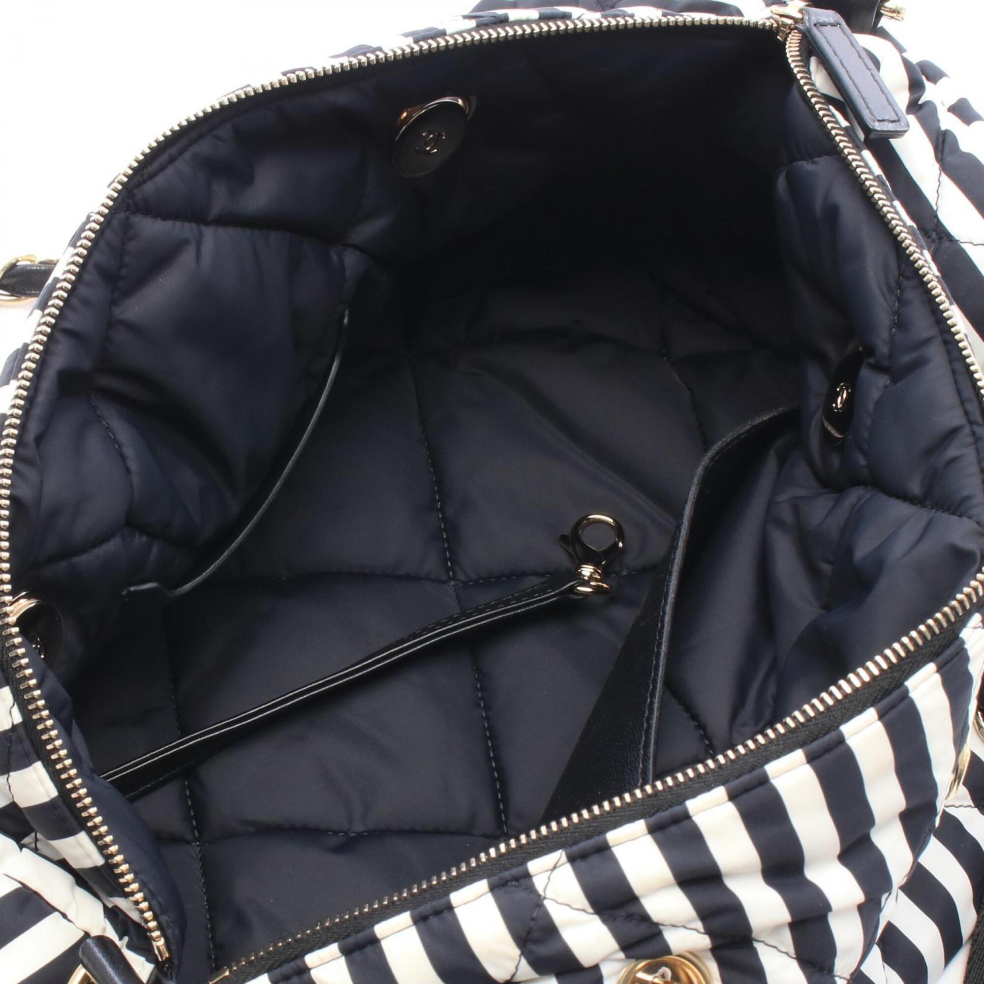 Chanel Black White Nylon Leather Handbag (Pre-Owned)