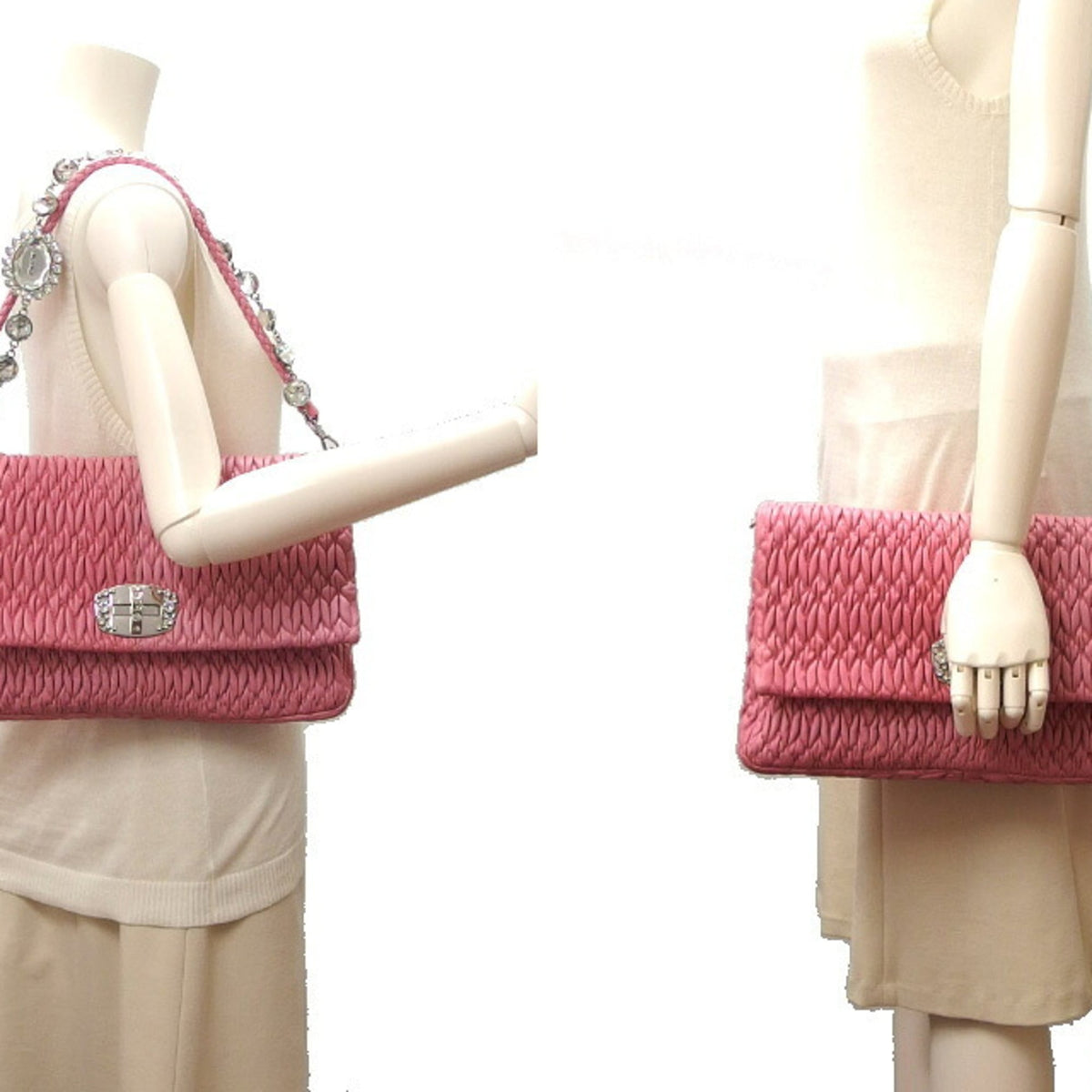 Miu Miu Matelasse Clear Pink Leather Clutch Bag Shoulder Bag (Pre-Owned)