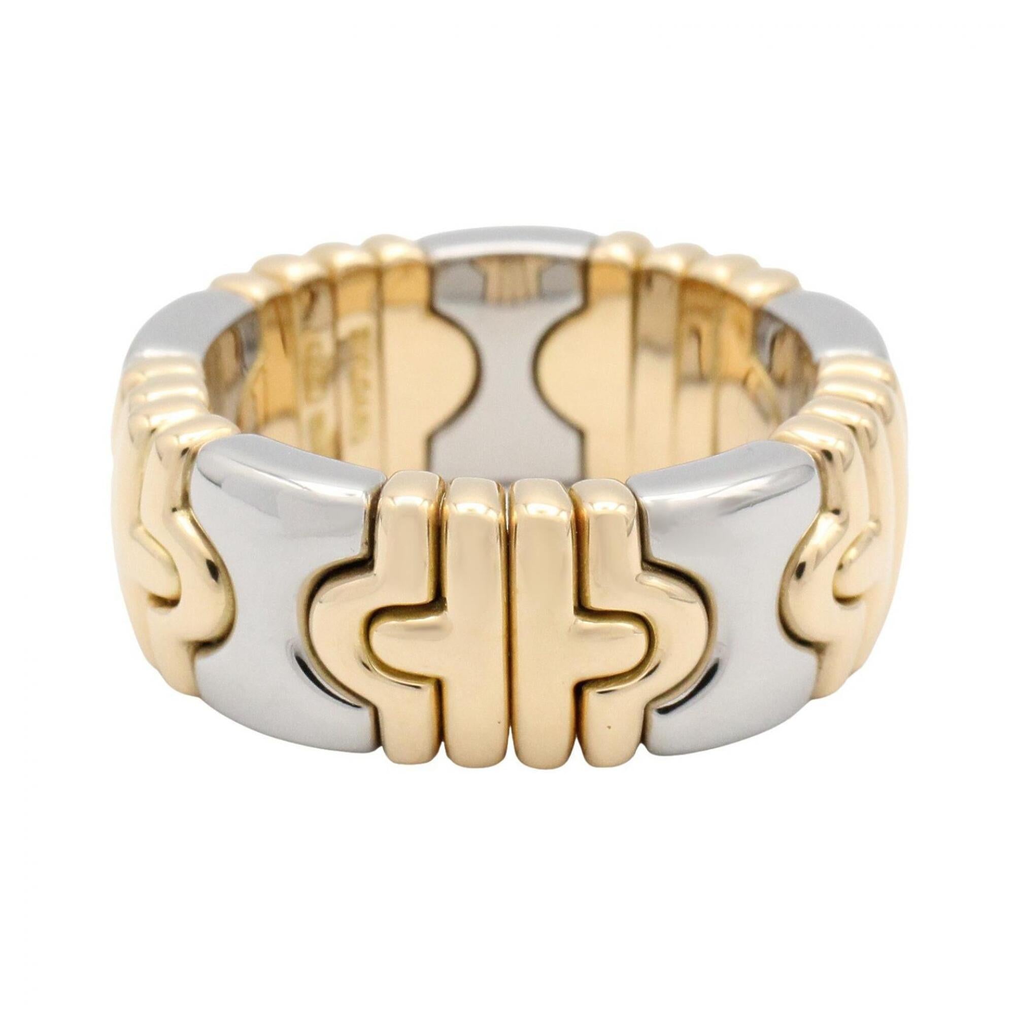 Bvlgari Gold Silver Yellow Gold (18K) Stainless Steel Band Ring (Pre-Owned)