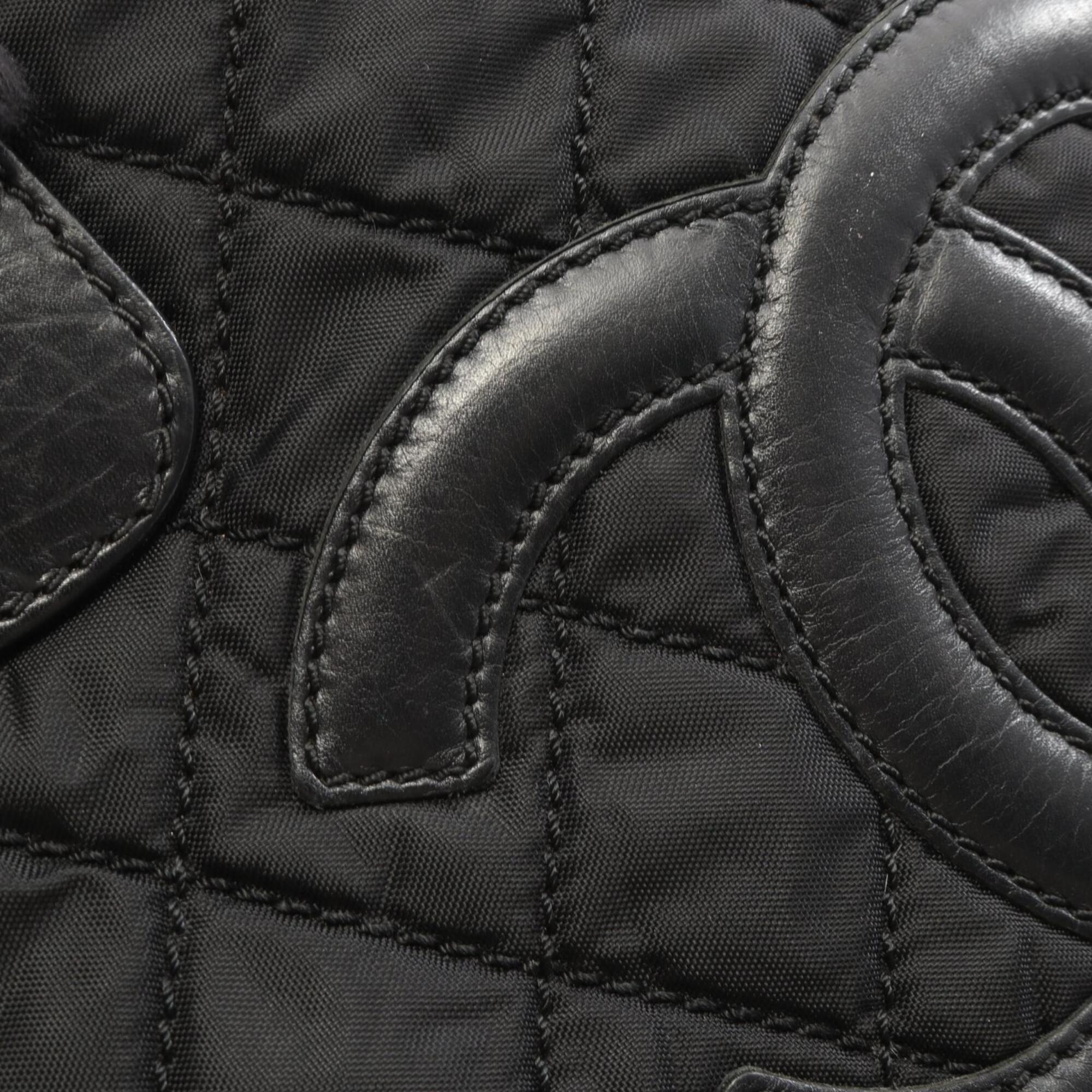 Chanel Black Nylon Leather Handbag Tote Bag (Pre-Owned)