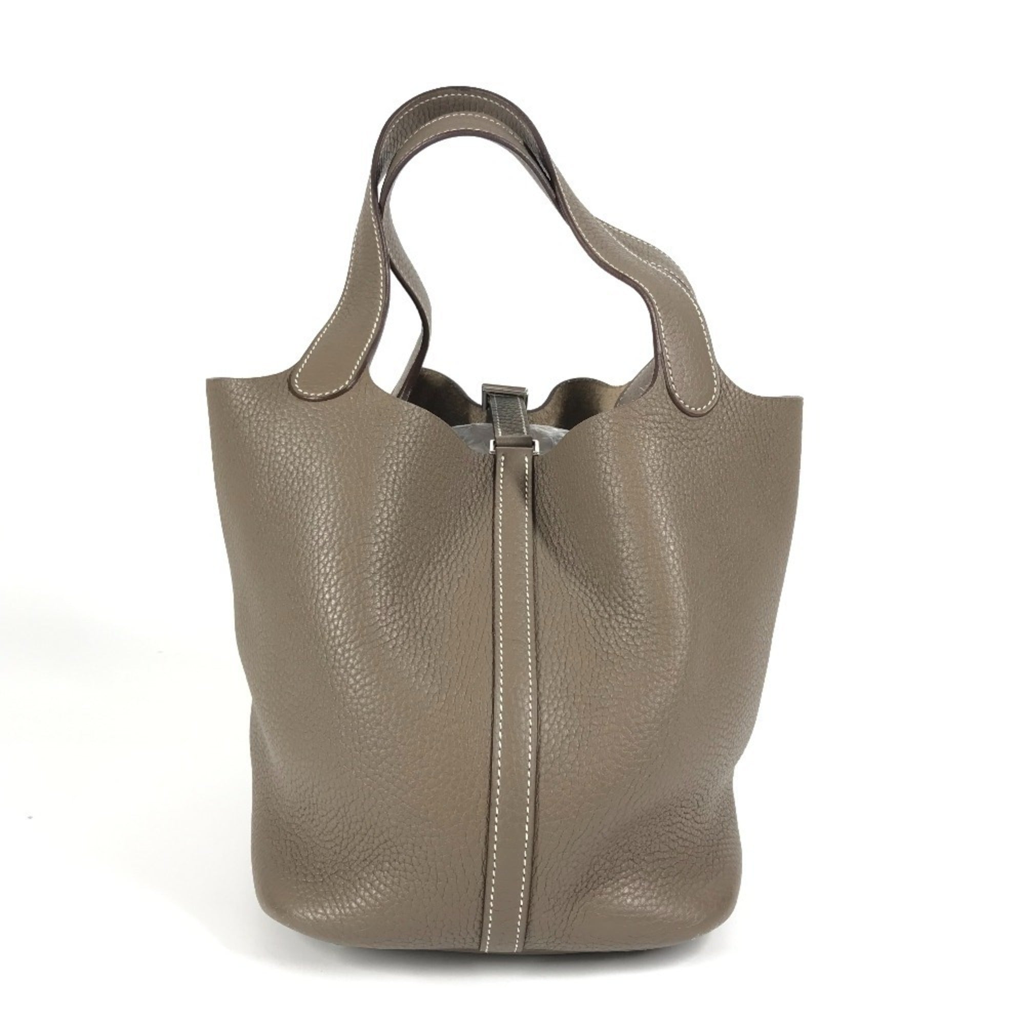 Hermes Picotin Etoupe Gray Gray Taurillon Clemence Leather Handbag (Pre-Owned)