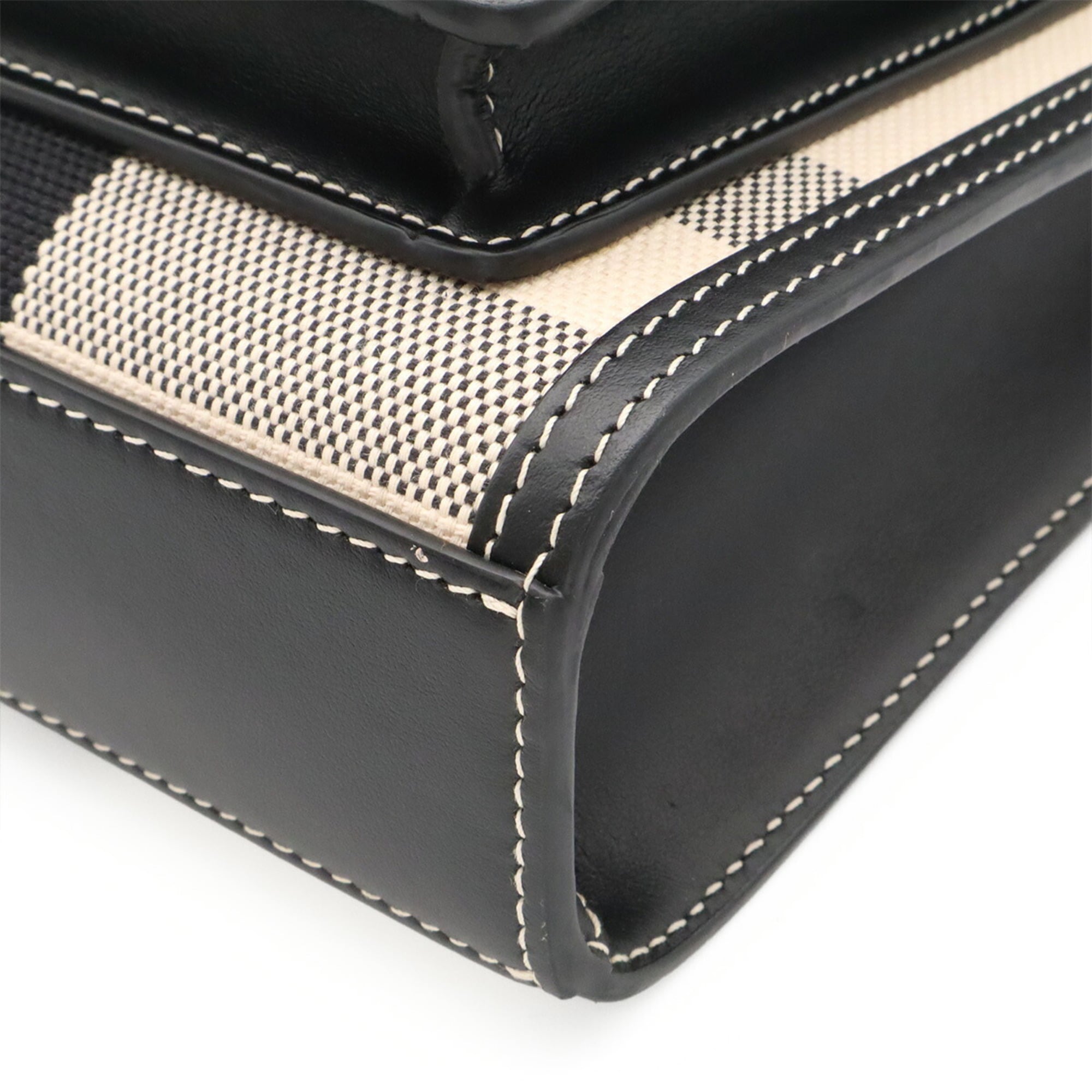 Burberry Black White Canvas Leather Handbag Shoulder Bag (Pre-Owned)