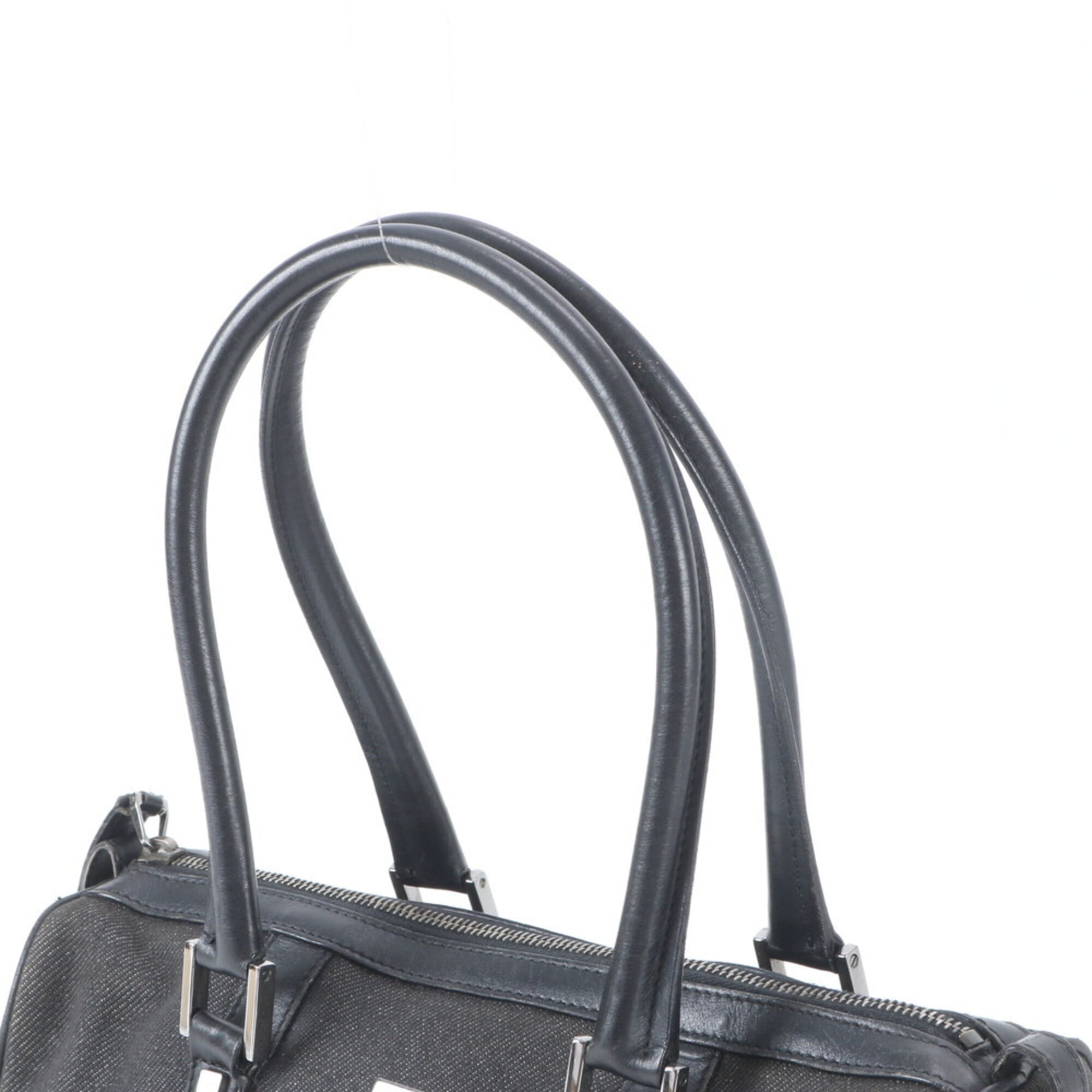 Gucci Black Leather Canvas Handbag Tote Bag (Pre-Owned)