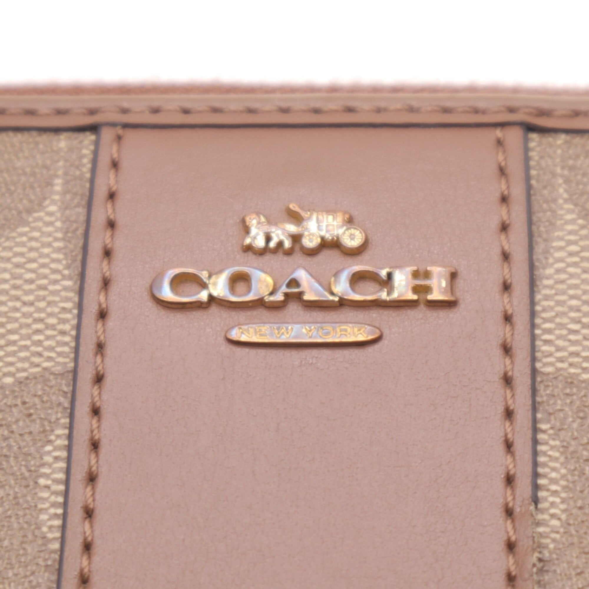 Coach Signature Beige Brown Multi-Color Signature Line Long Wallet (Bi-Fold) (Pre-Owned)
