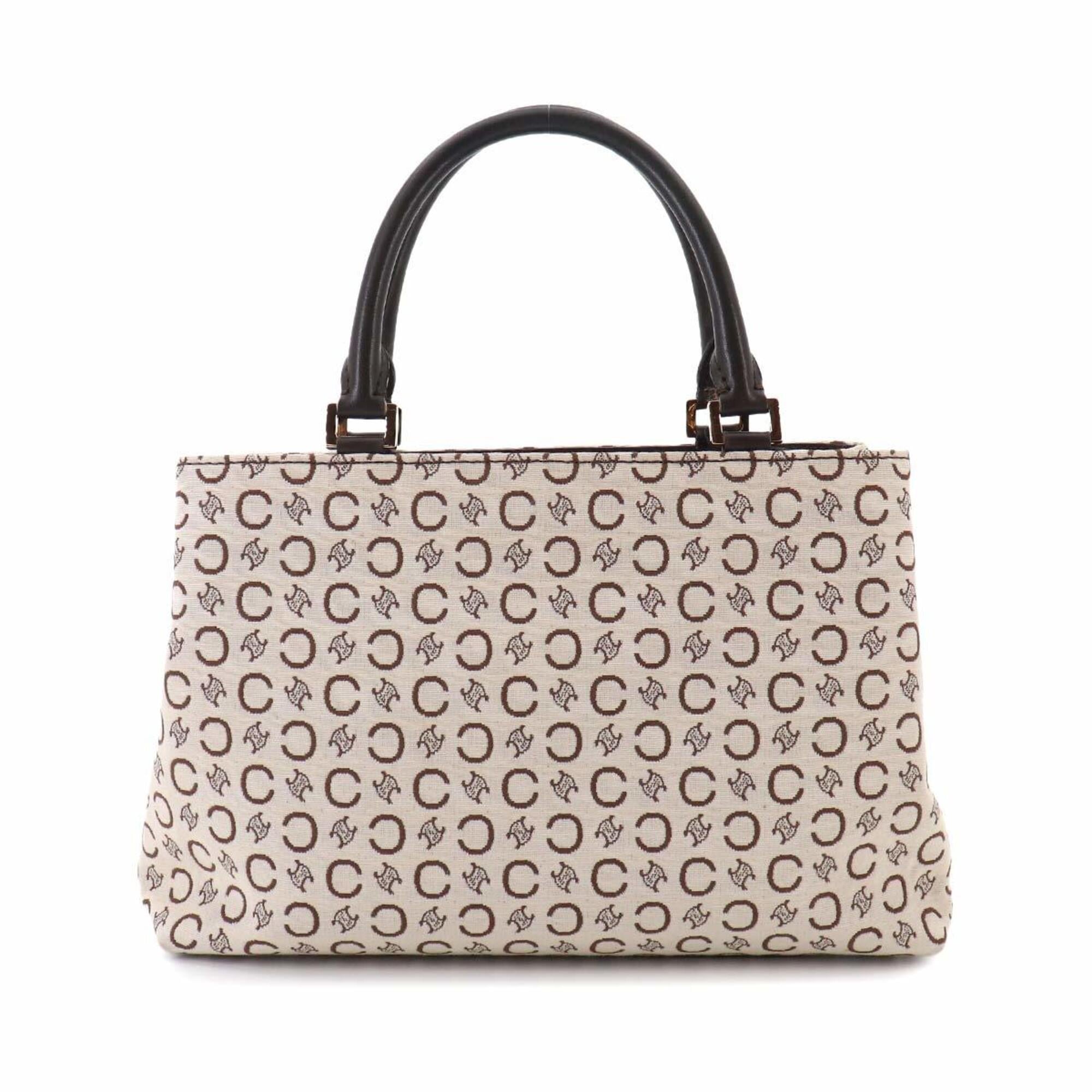 Celine Macadam Beige Brown Canvas Leather Handbag (Pre-Owned)