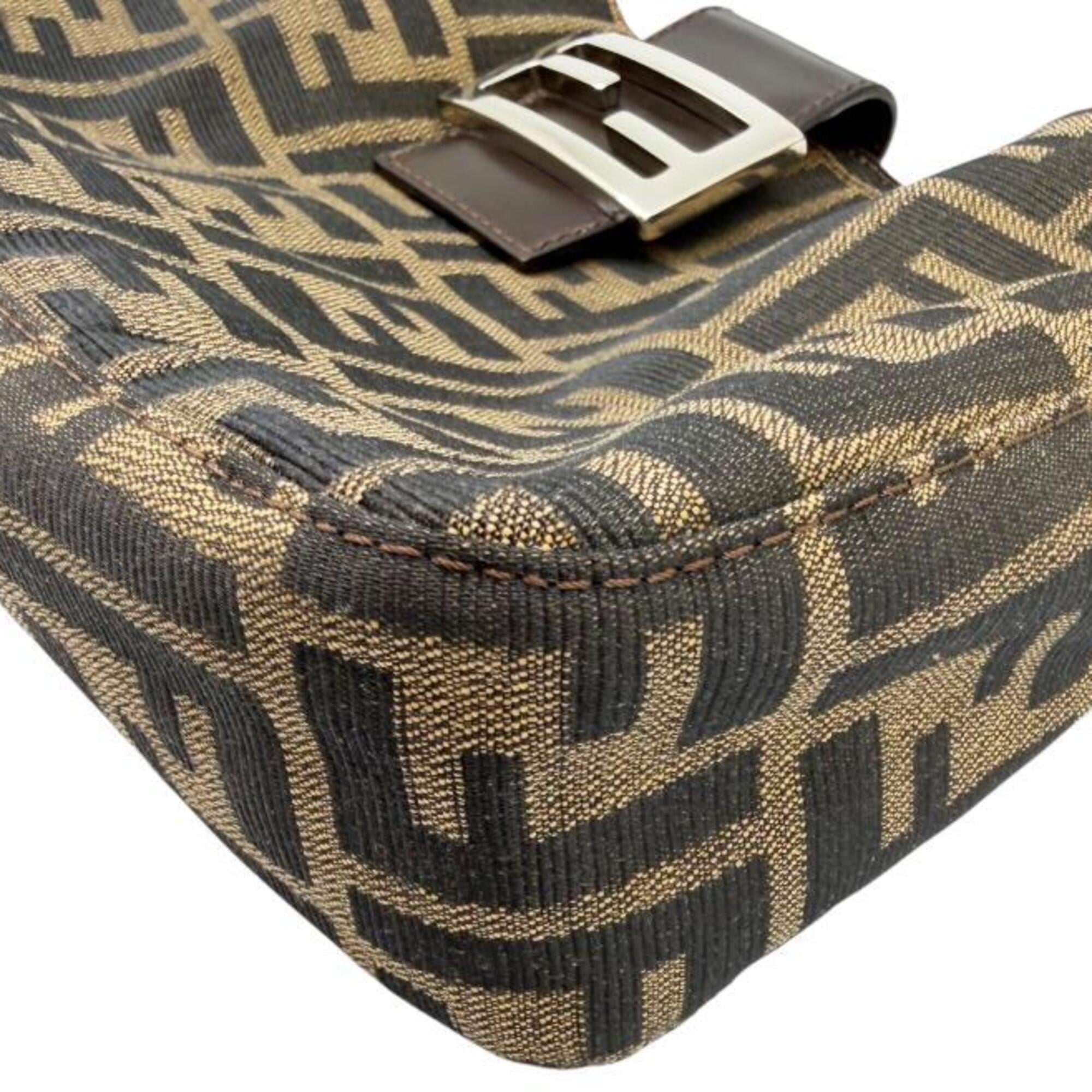 Fendi Brown Canvas Leather Handbag Shoulder Bag (Pre-Owned)